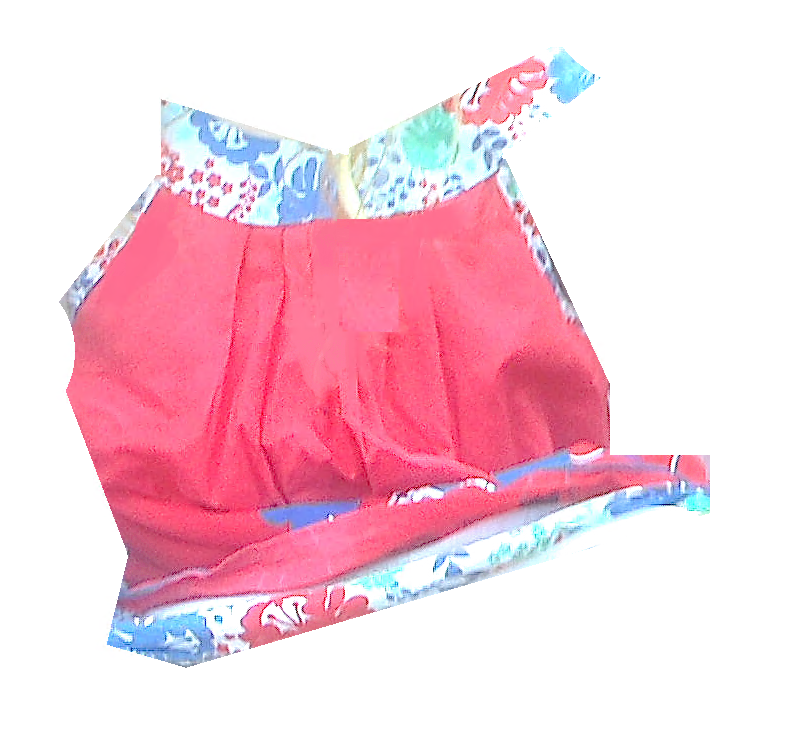 A pink dress with floral patterns.