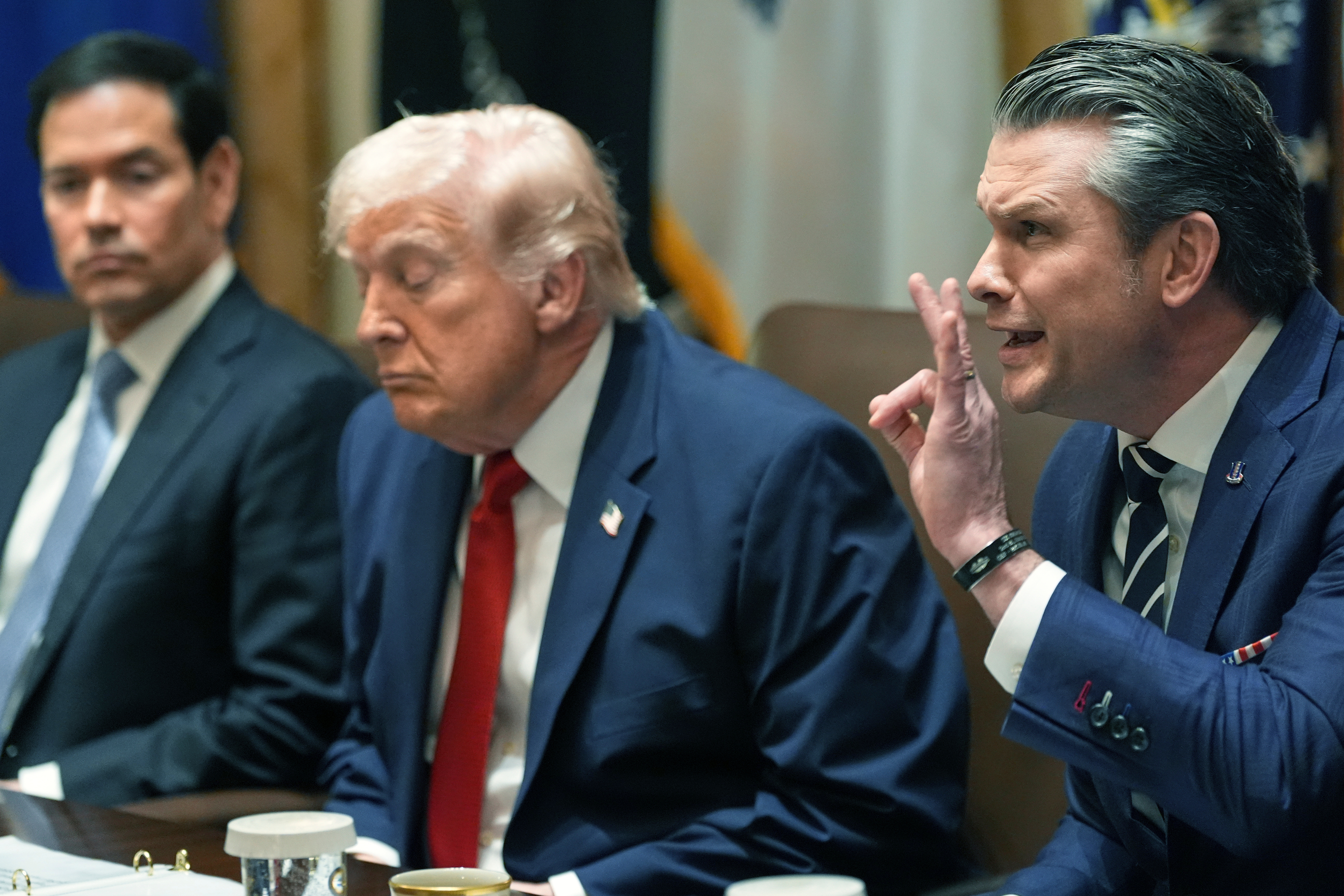 Secretary of State Marco Rubio, US President Donald Trump, Secretary of Defence Pete Hegseth 