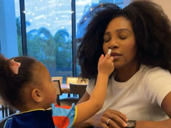 Serena Williams posted a clip of Olpymia giving her a COVID test.