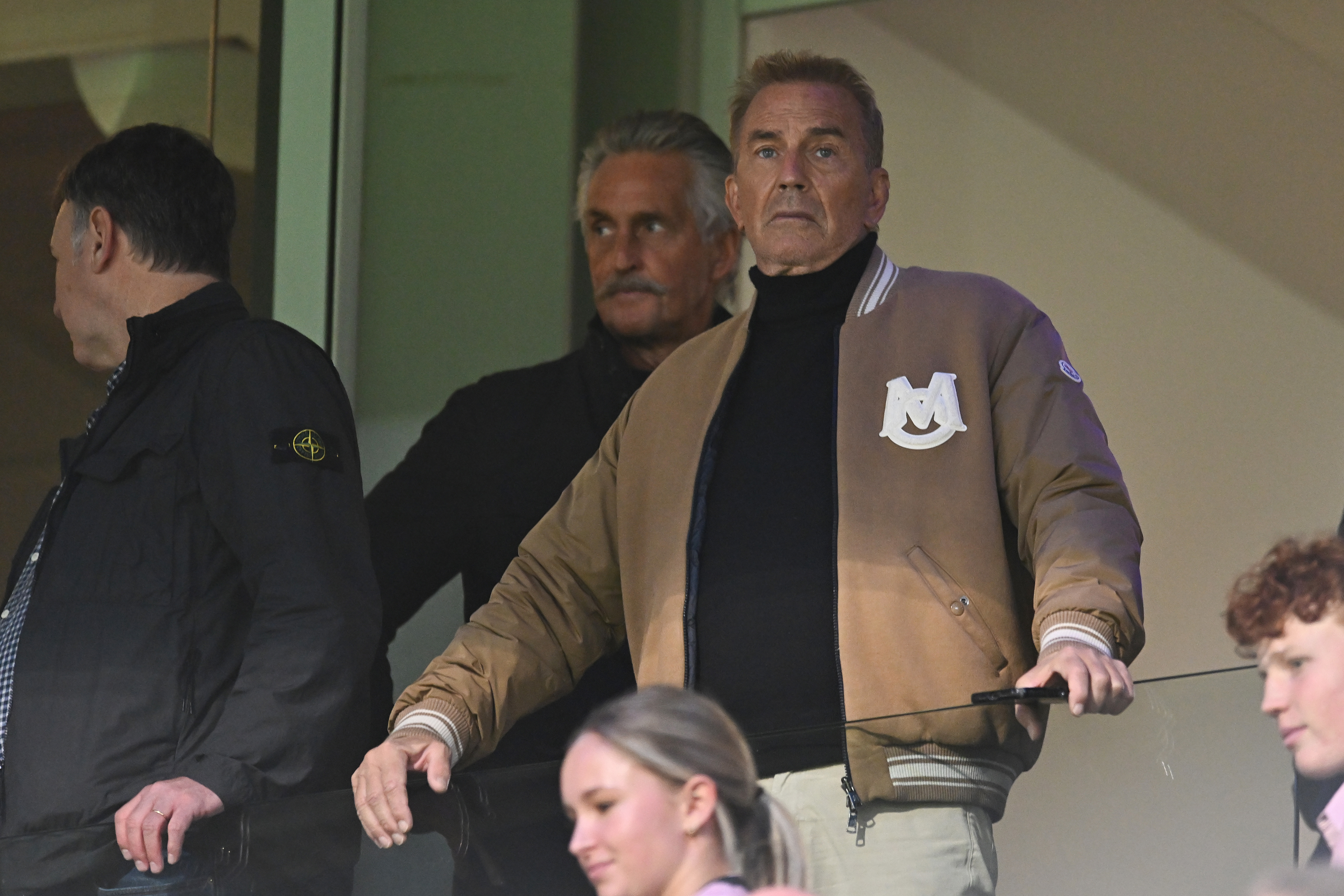 BRISBANE, AUSTRALIA - MAY 08: Kevin Costner is seen during the round nine AFL match between Brisbane Lions and Carlton Blues at The Gabba, on May 08, 2026, in Brisbane, Australia. (Photo by Albert Perez/Getty Images)