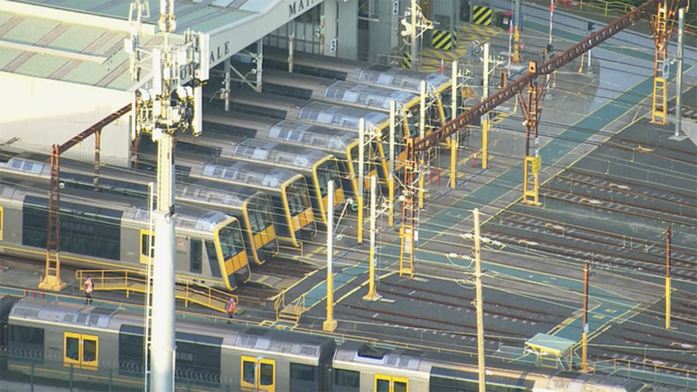 Sydney trains are seen inside Mortdale Maintenance Depot during rush hour.