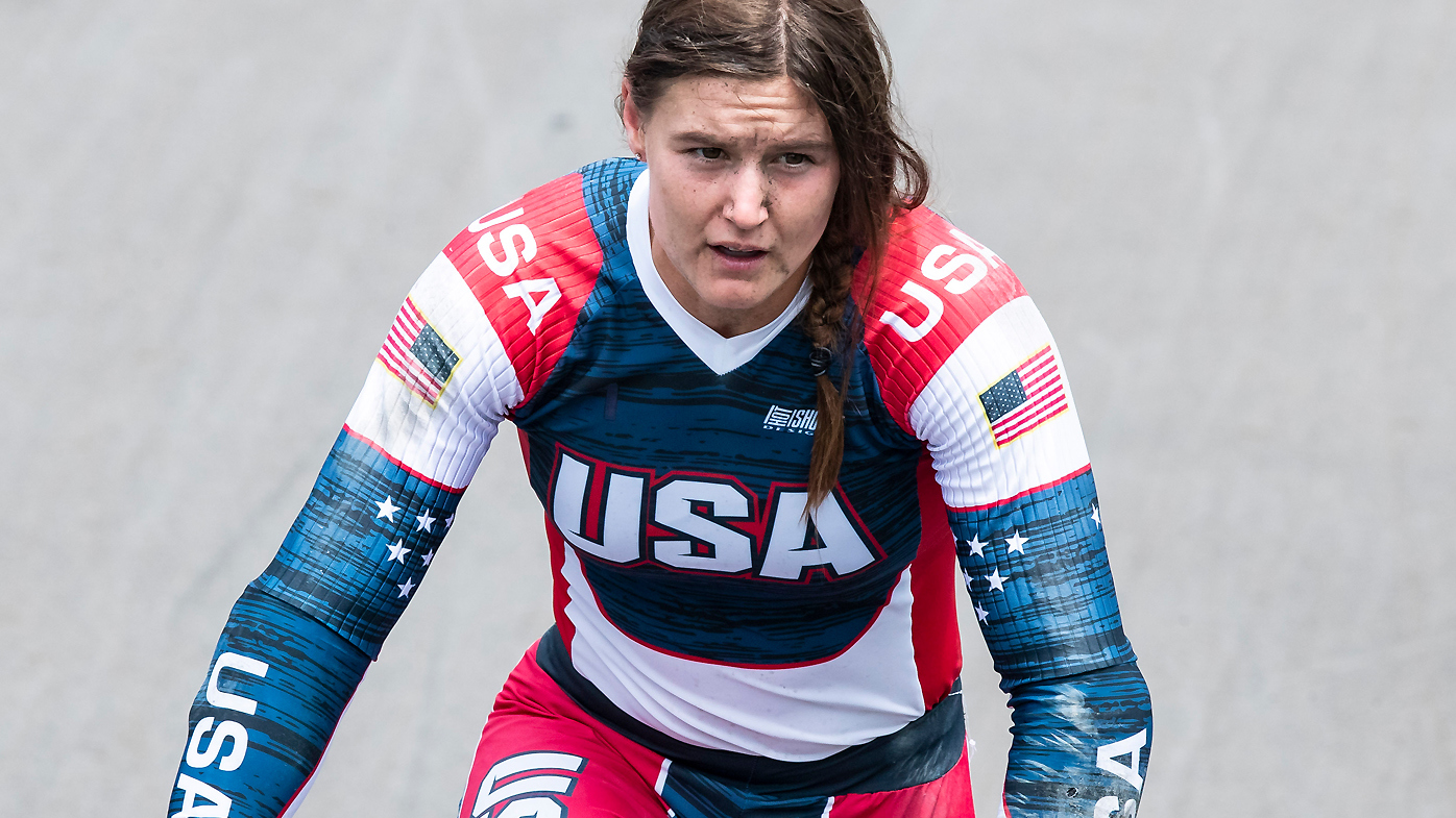 Alise Willoughby of USA compete during the Women's BMX Racing Run on day seven of the Tokyo 2020 Olympic Games