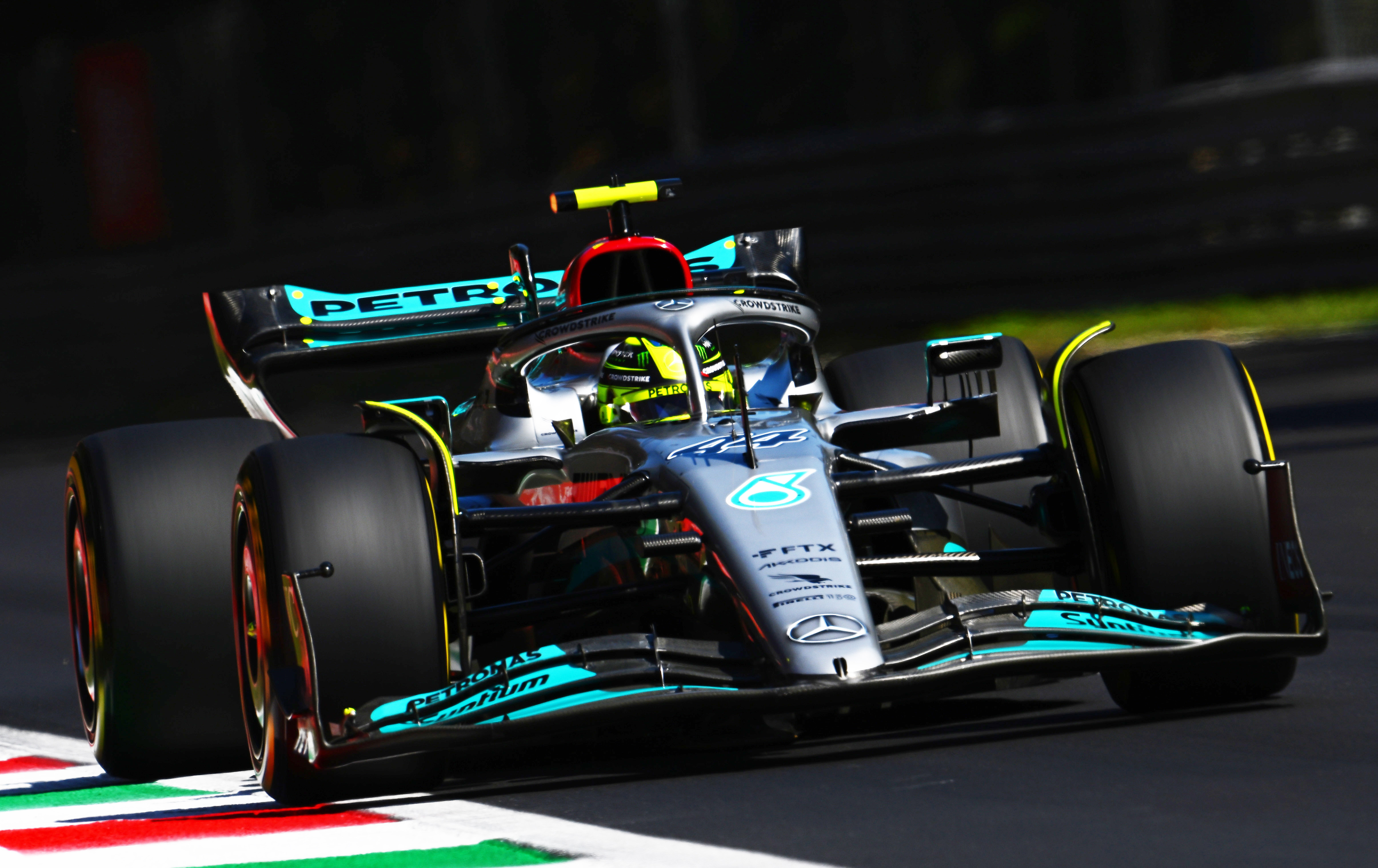 Lewis Hamilton of Great Britain driving the (44) Mercedes AMG Petronas F1 Team W13 on track during final practice ahead of the F1 Grand Prix of Italy at Autodromo Nazionale Monza on September 10, 2022 in Monza, Italy. (Photo by Clive Mason/Getty Images)