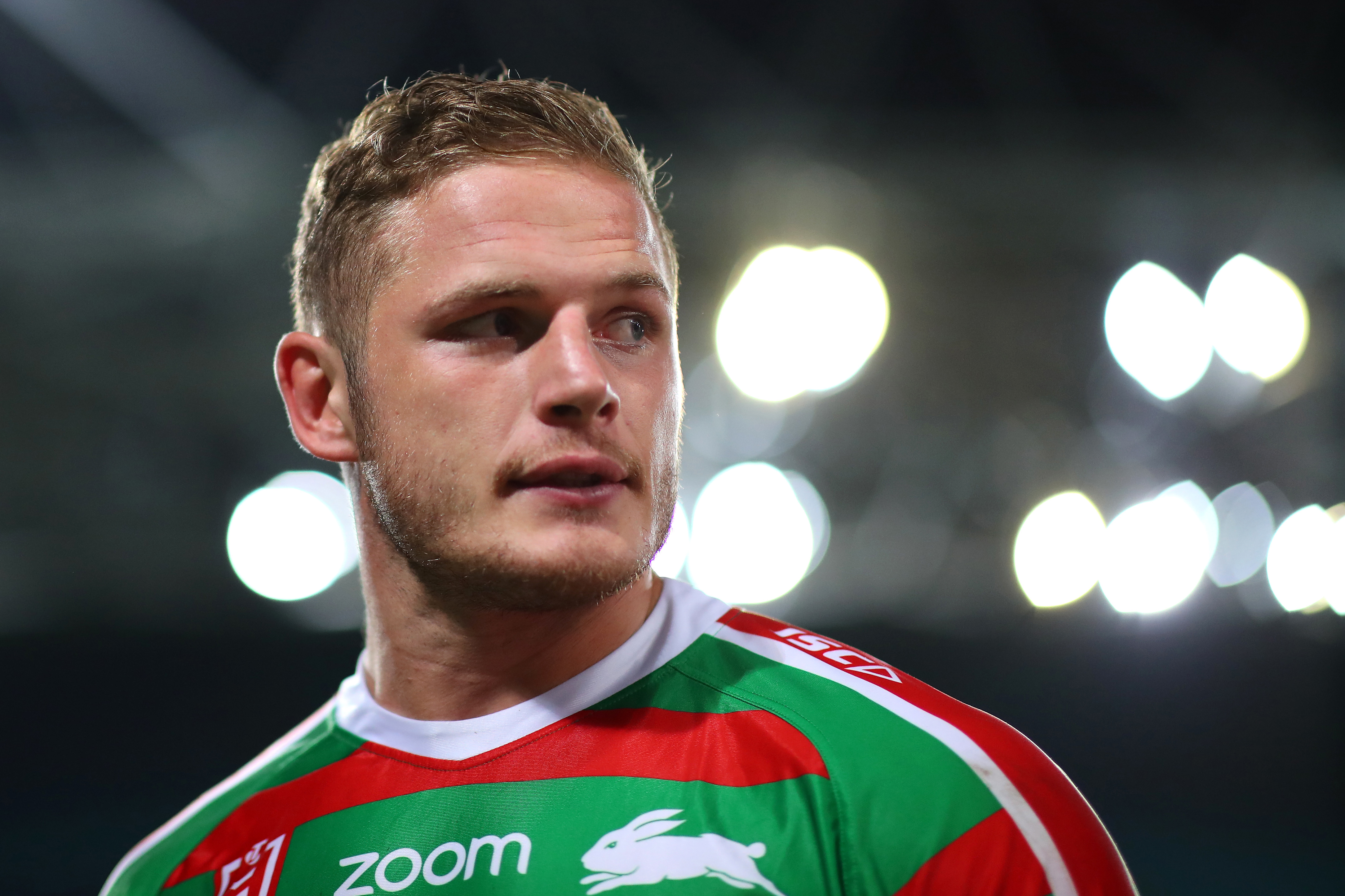SYDNEY, AUSTRALIA - APRIL 19: George Burgess of the Rabbitohs looks on during the NRL round six match between the Bulldogs and the South Sydney Rabbitohs at ANZ Stadium on April 19, 2019 in Sydney, Australia. (Photo by Cameron Spencer/Getty Images)