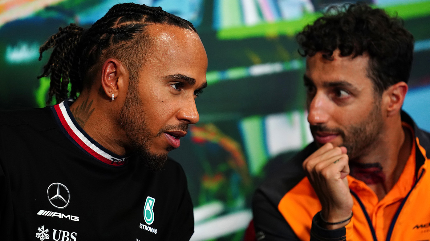 Mercedes' Lewis Hamilton and McLaren's Daniel Ricciardo during the preparation day at the Italian Grand Prix, Monza. Picture date: Thursday September 8, 2022. (Photo by David Davies/PA Images via Getty Images)