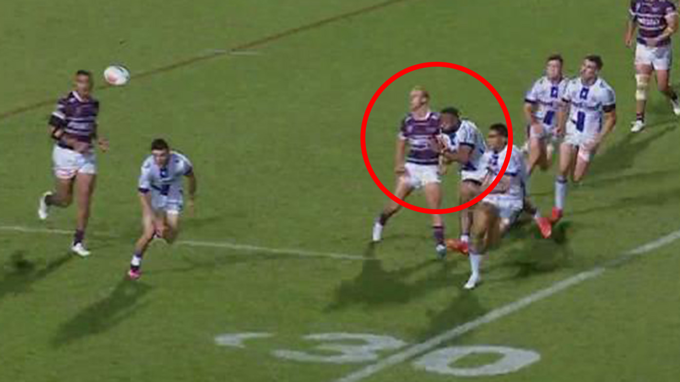 Justin Olam was sent to the sin bin for this late shot on Manly gun Daly Cherry-Evans.
