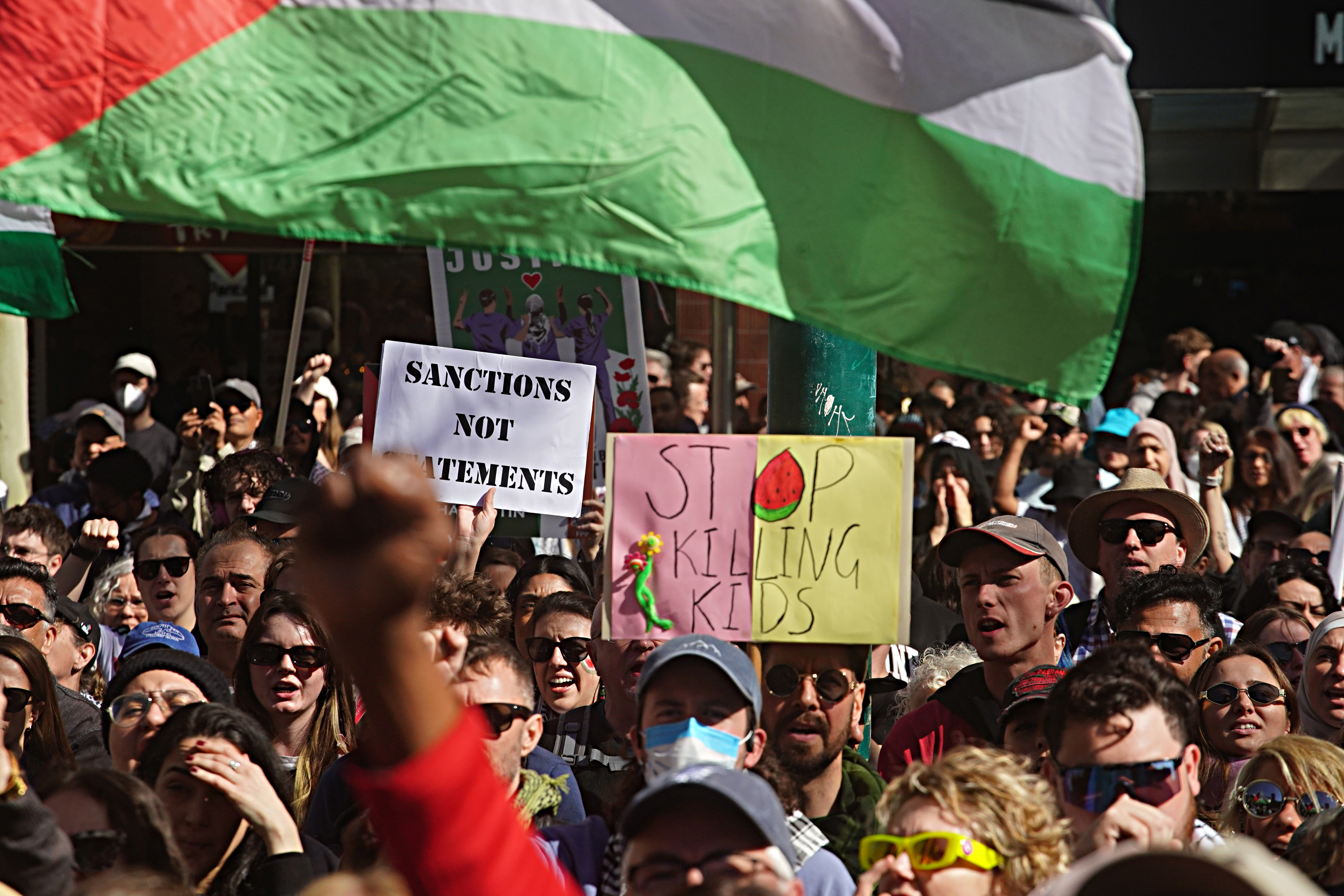 A large crowd of pro-Palestinian supporters gathered on the steps of the State Library Victoria in Melbourne on Sunday, August 24, 2025, as part of a nationwide day of action. Prior to the march, independent senator Lidia Thorpe addressed the crowd, amplifying their message of solidarity with the Palestinian people. The demonstration, organized by groups including Free Palestine Melbourne, was one of many rallies held across Australia to demand an end to the "starvation and genocide in Gaza," an