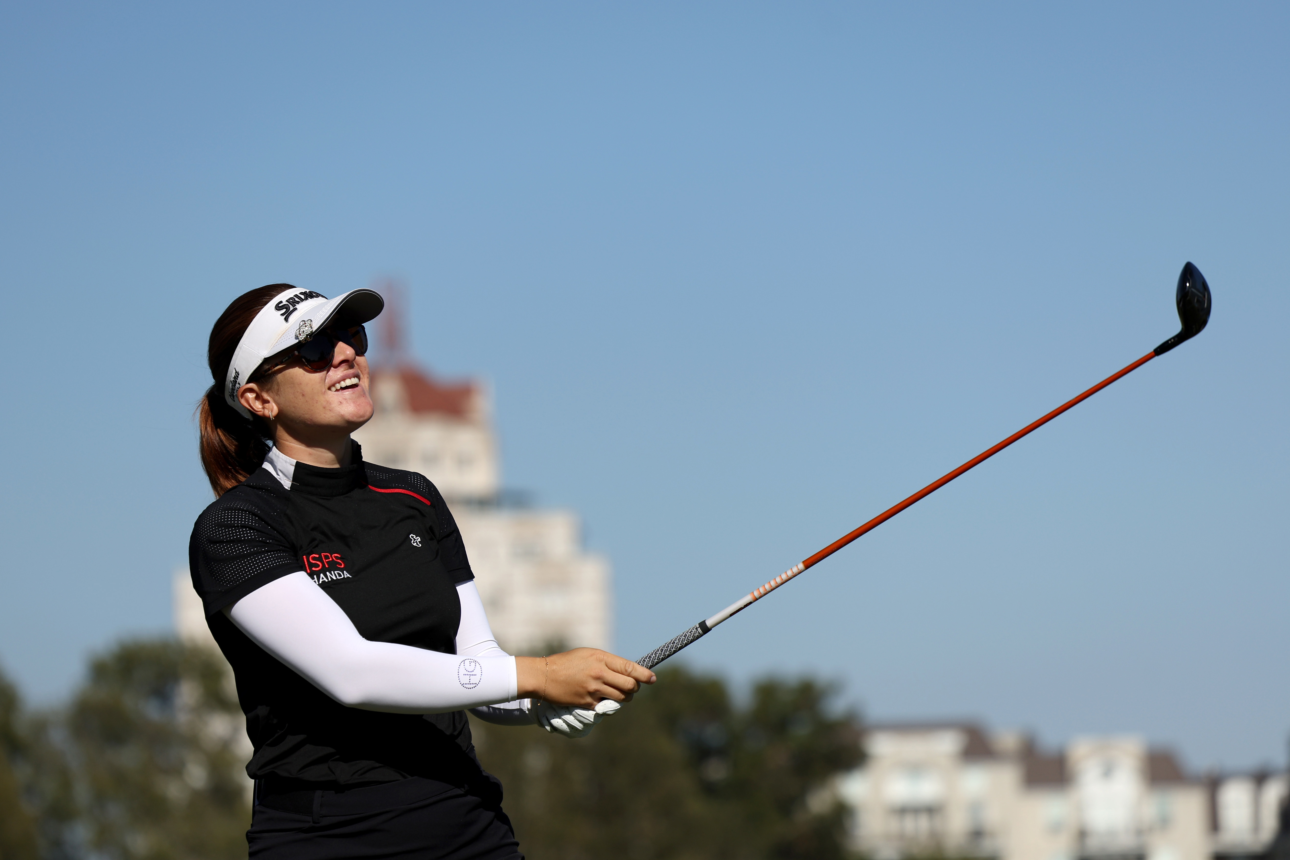 Hannah Green of Australia plays her shot from the 14th tee.