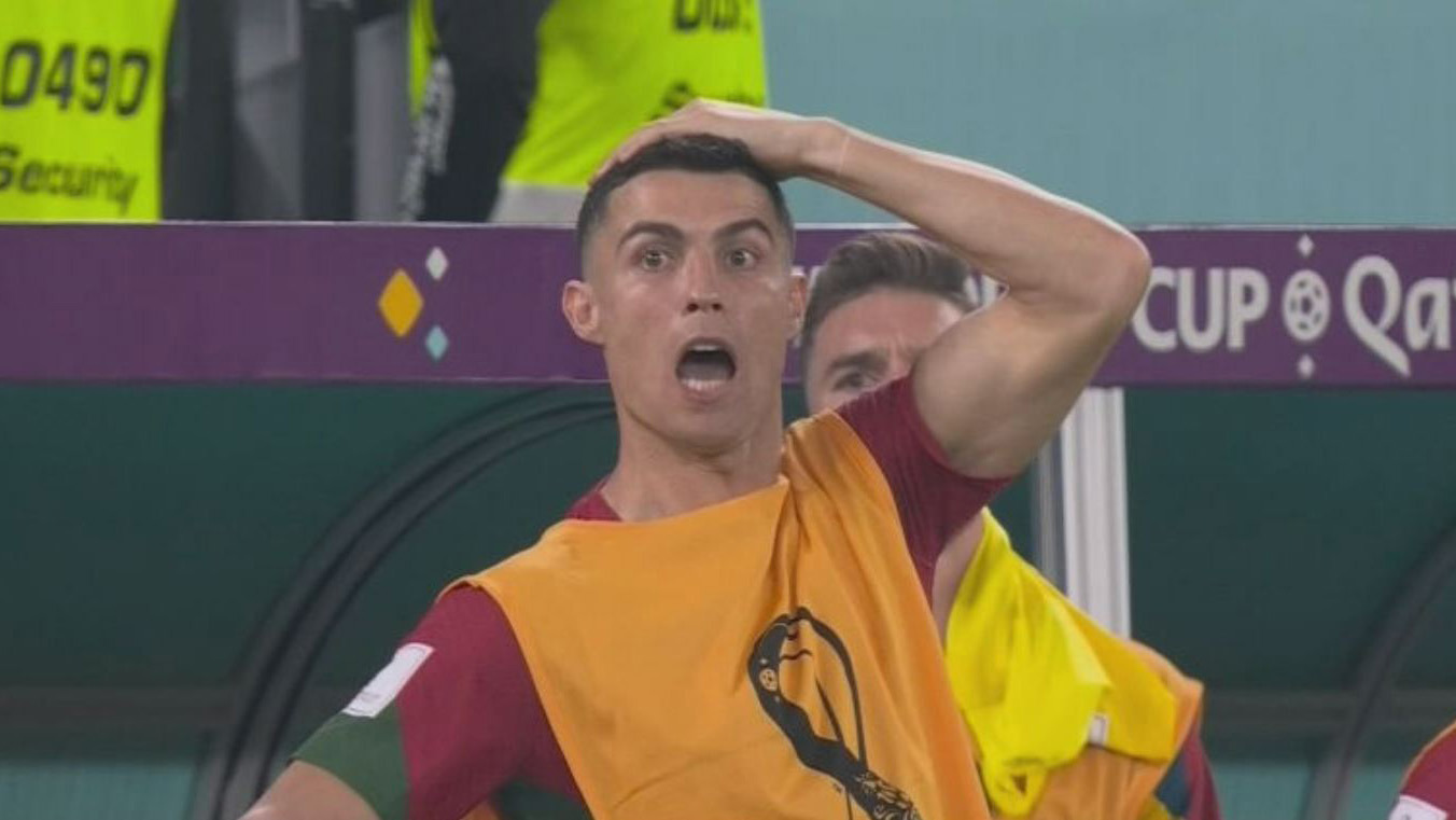 Cristiano Ronaldo's reaction to Diogo Costa's brain fade lade in the World Cup match between Portugal and Ghana.