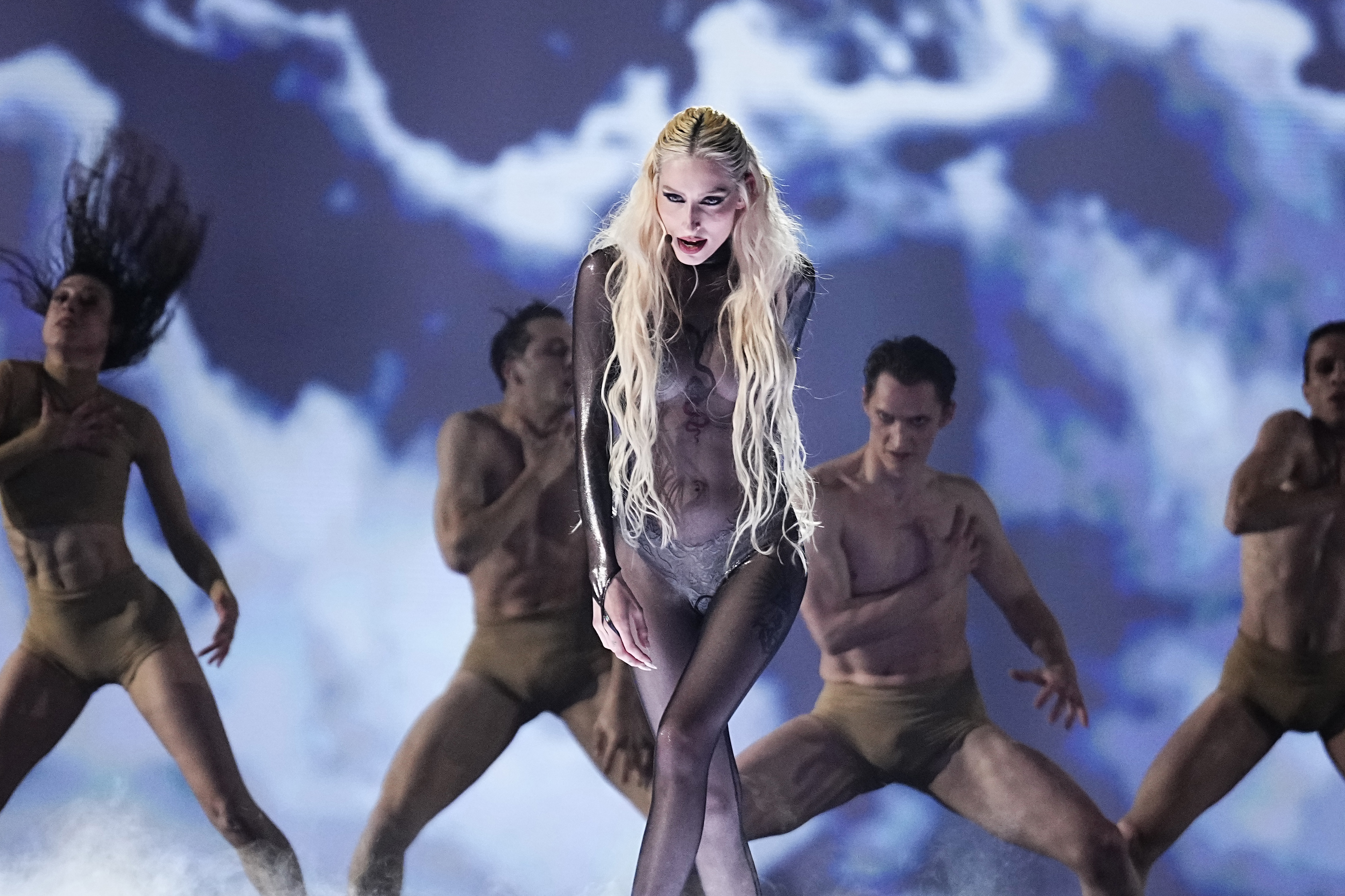 Raiven from Slovenia performs on stage during The Eurovision Song Contest grand final in Malmo, Sweden.