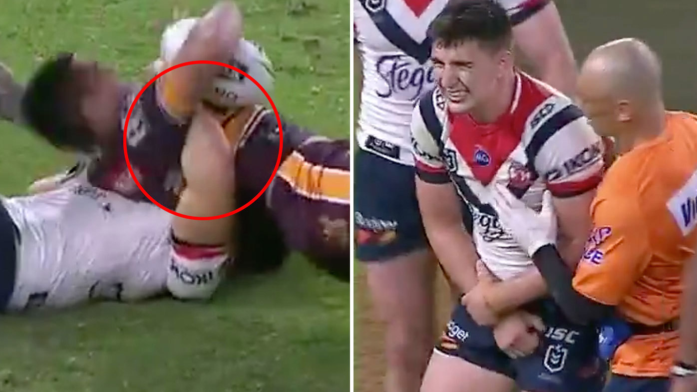 Nrl Roosters Victor Radley Goes Down In Awkward Tackle With Anthony Milford