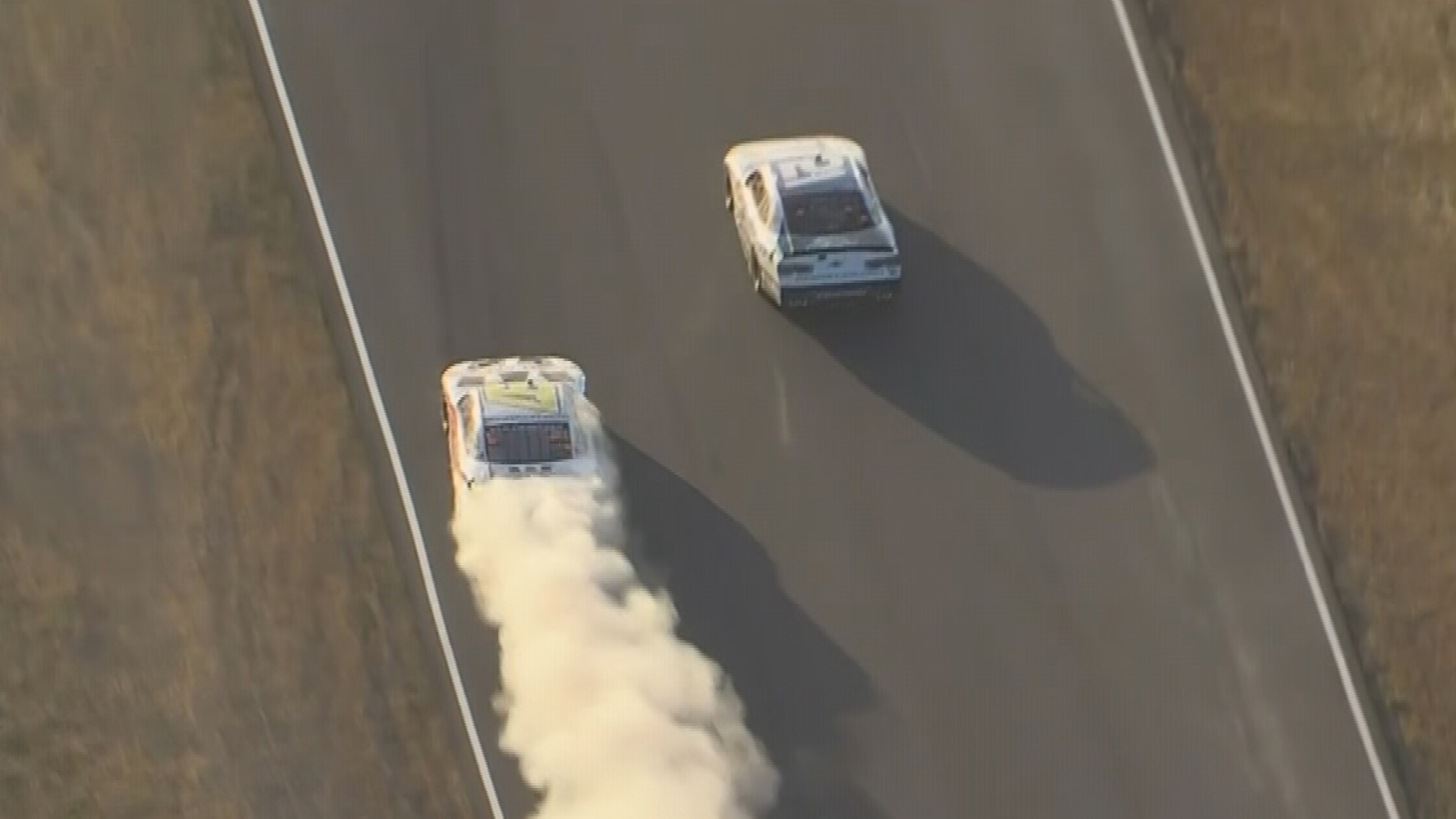 Shane van Gisbergen celebrates winning at Sonoma with a burnout.