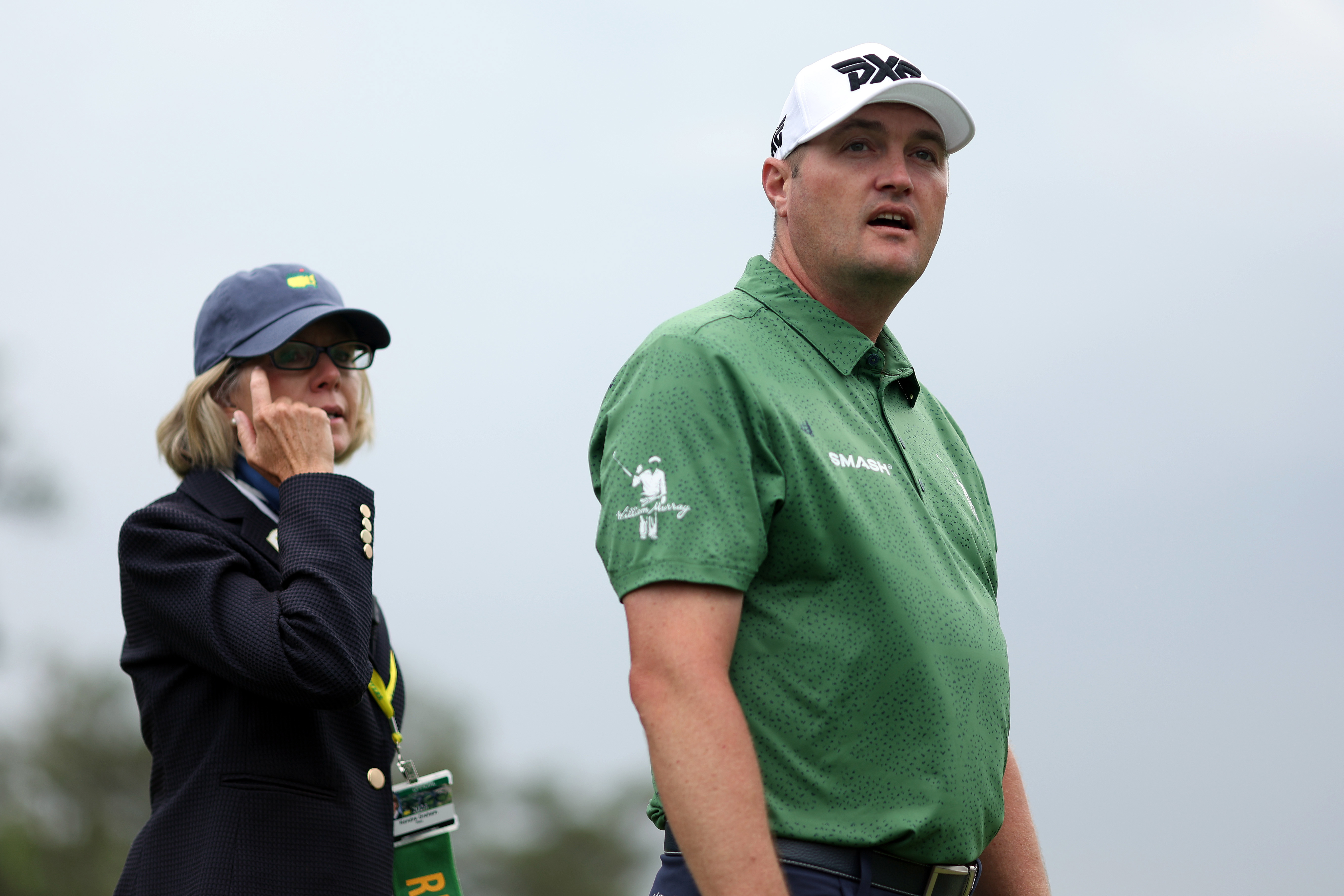 AUGUSTA, GEORGIA - APRIL 07: Jason Kokrak of the United States reacts on the 18th green after play was suspended due to weather conditions during the second round of the 2023 Masters Tournament at Augusta National Golf Club on April 07, 2023 in Augusta, Georgia. (Photo by Christian Petersen/Getty Images)