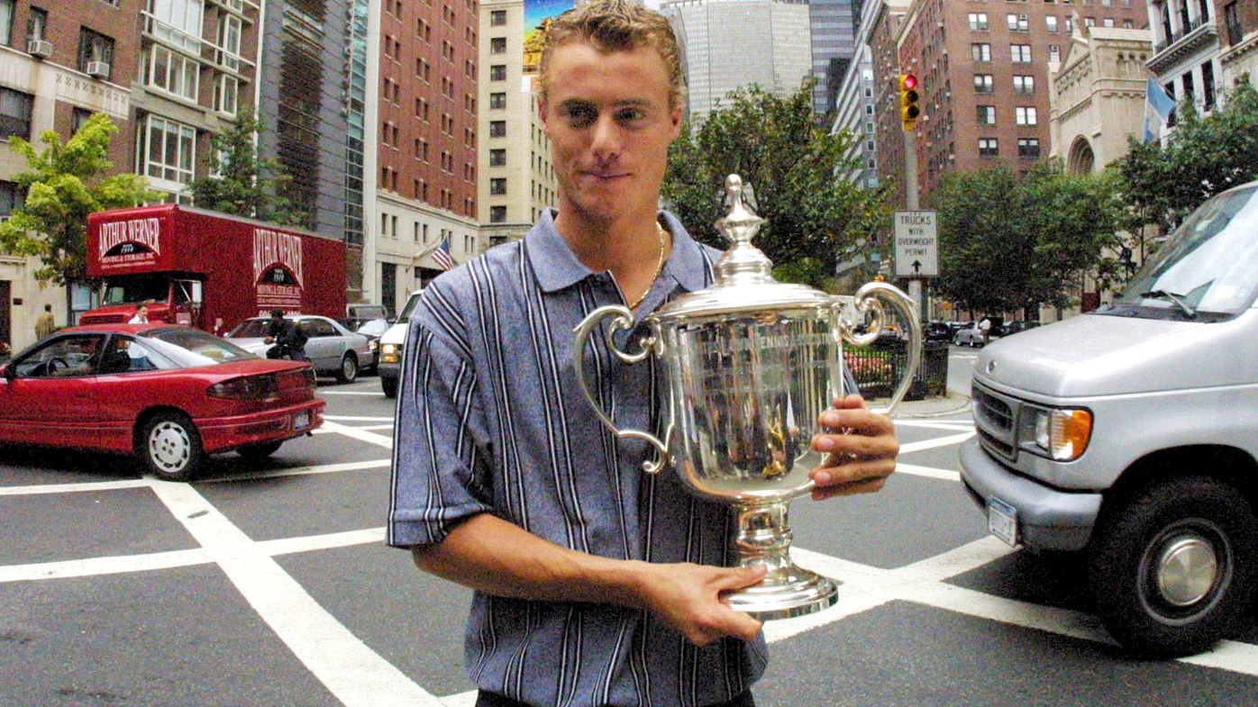 2001 US Open Champion Lleyton Hewitt with Men's Singles Trophy in the middle of S. Park Avenue in New York CIty