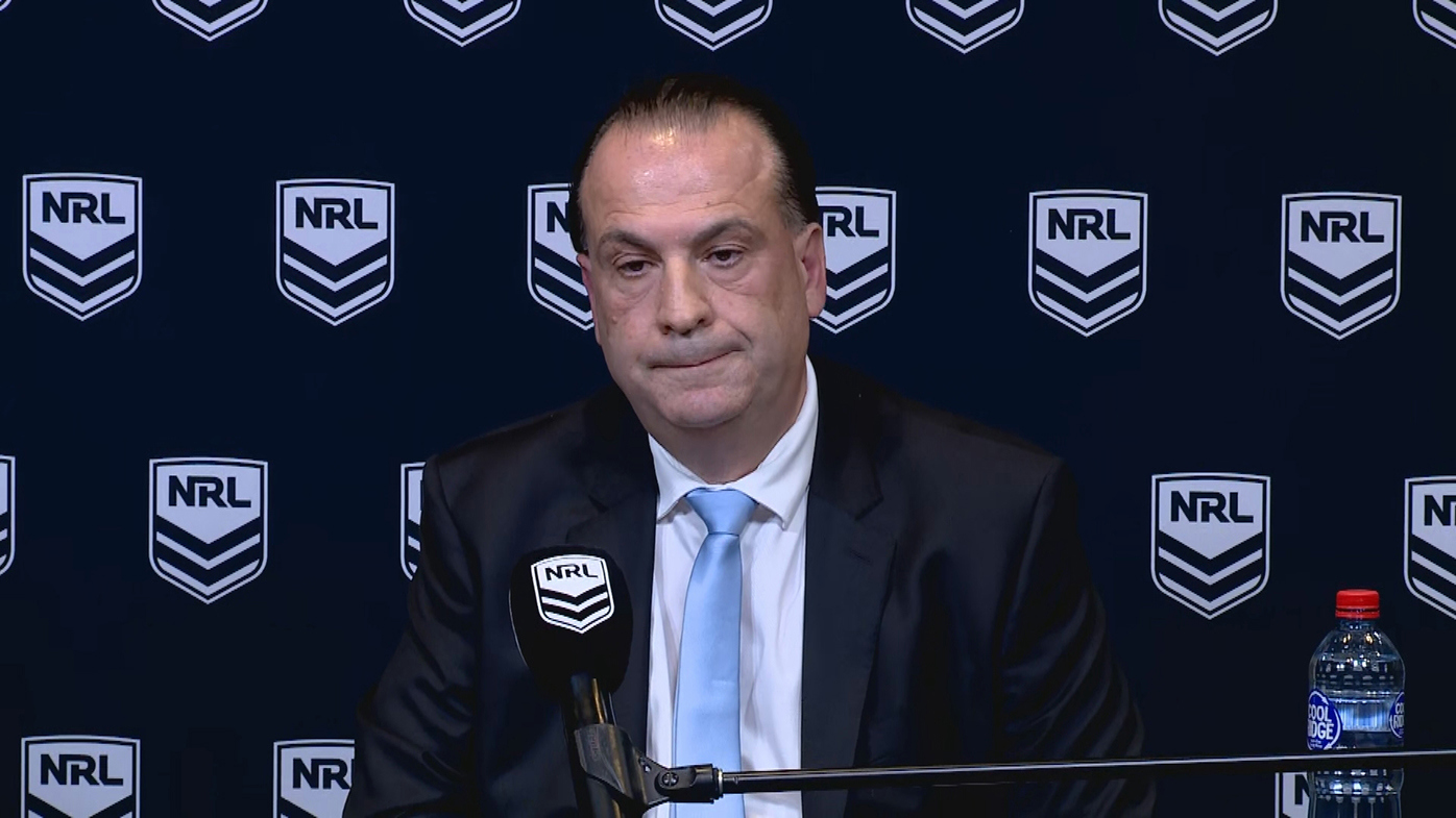 ARLC boss Peter V'landys announcing that Sydney will host the 2022 NRL grand final.