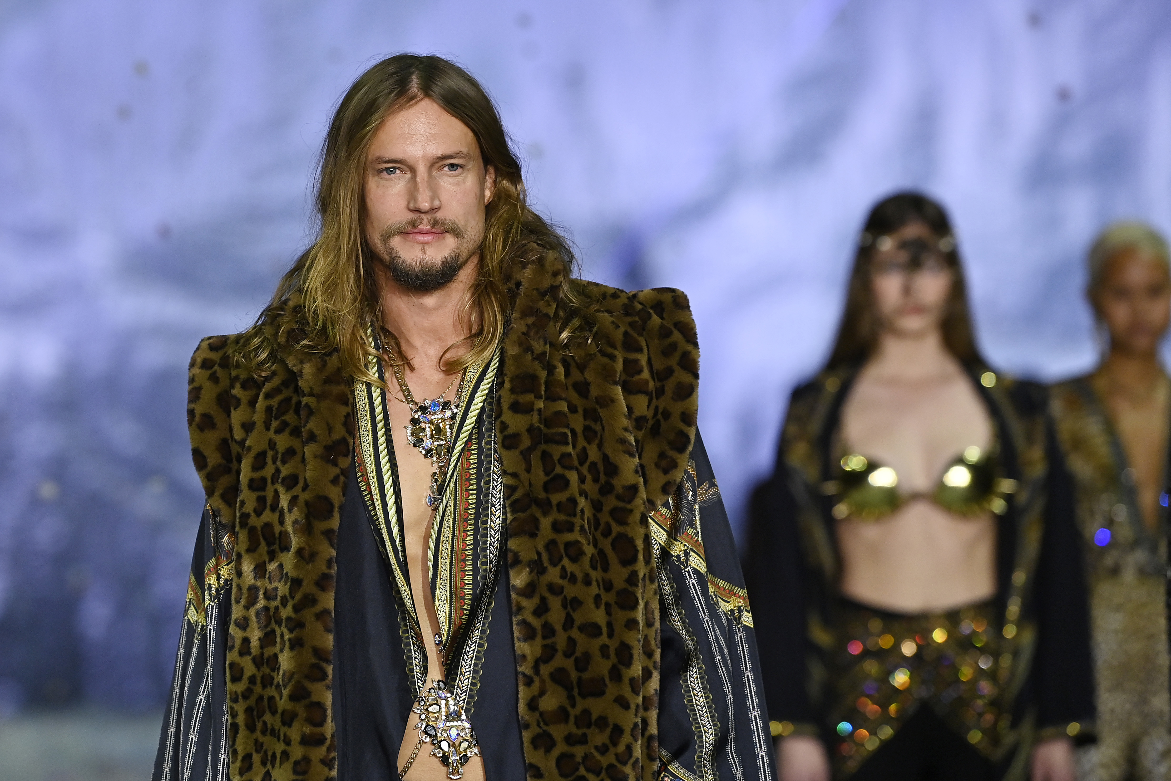 David Genat walks the runway in a design by Camilla during Australian Fashion Week 2021. 