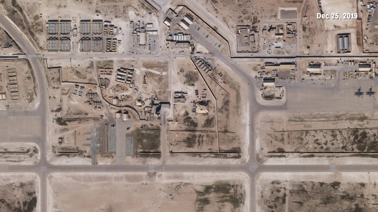 Satellite images appear to show damage at the al-Assad airbase.