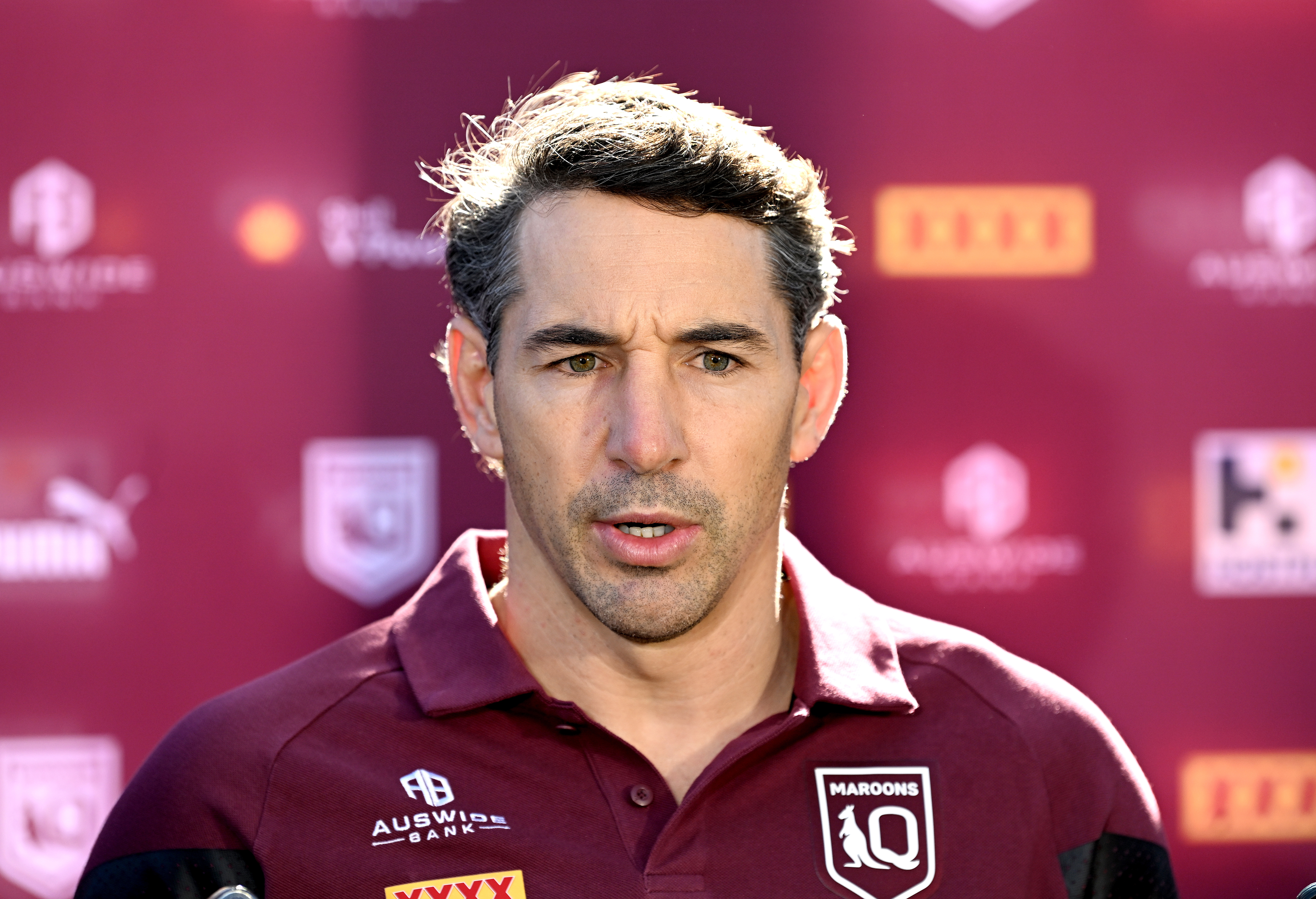 BRISBANE, AUSTRALIA - MAY 22: Queensland State of Origin Coach Billy Slater speaks regarding the announcement of the Queensland team for game one of the series during a Queensland Maroons State of Origin Media Opportunity at Suncorp Stadium on May 22, 2023 in Brisbane, Australia. (Photo by Bradley Kanaris/Getty Images)