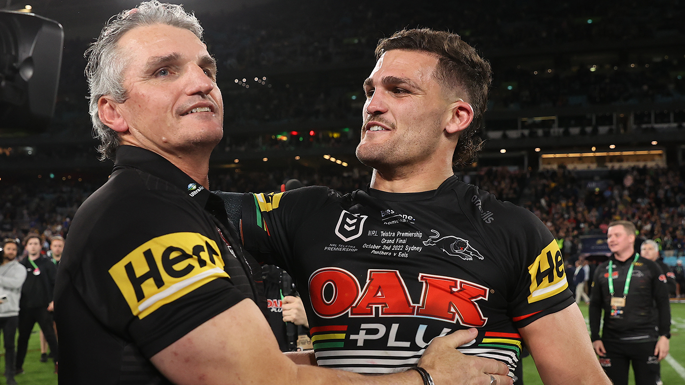 Ivan Cleary tears up after the 2022 NRL grand final.