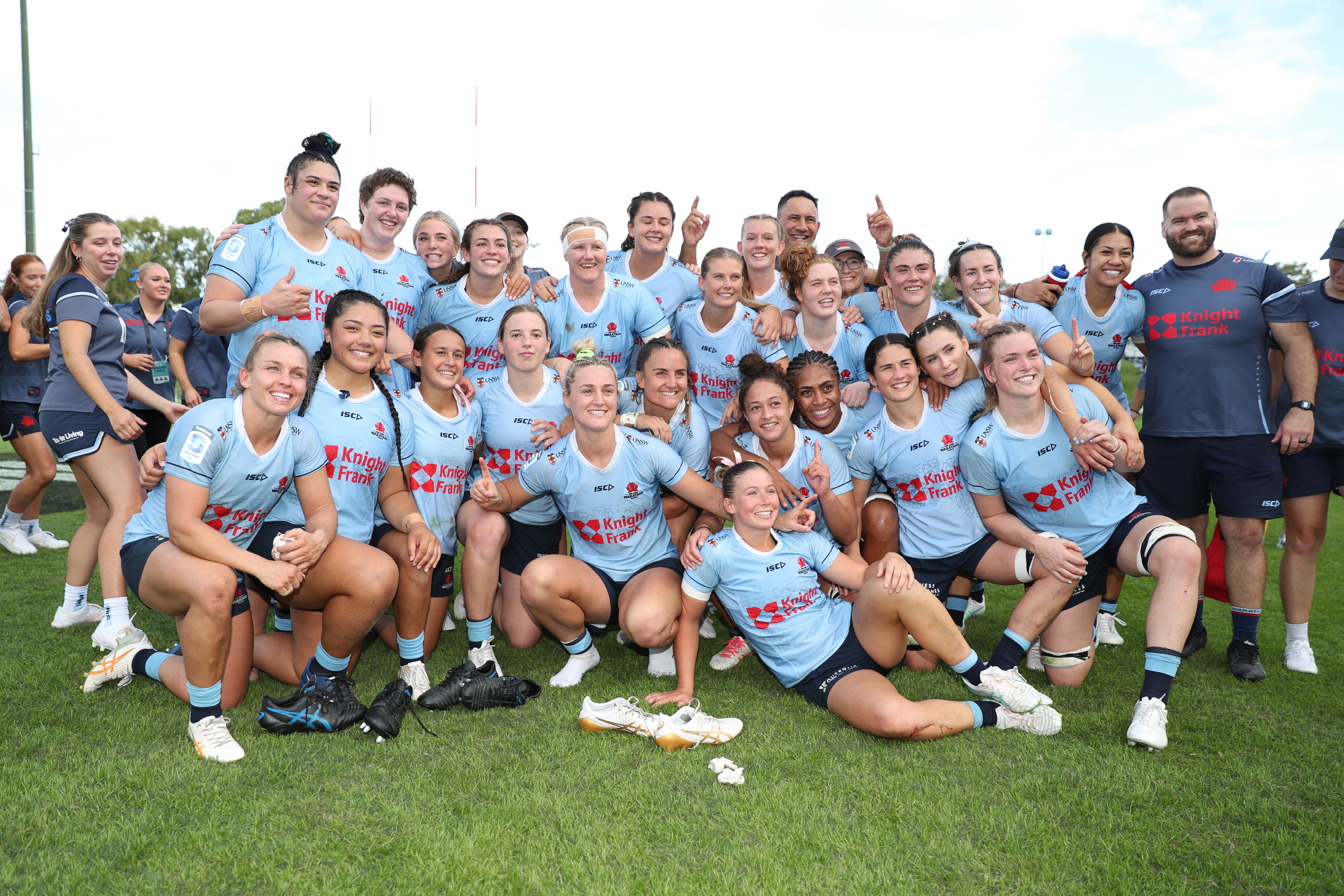 The NSW Waratahs celebrate victory following the Super Rugby Women's grand final match against the Fijian Drua at Ballymore Stadium.