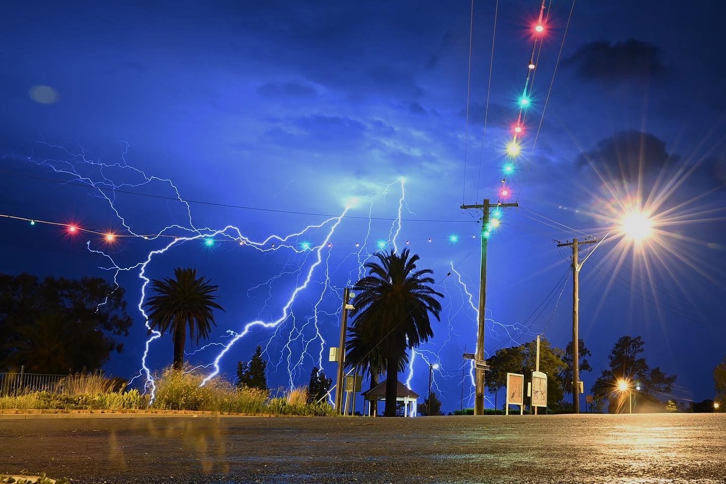 Here lightning is seen flashing across the skies above Lake Cargelligo in western NSW.