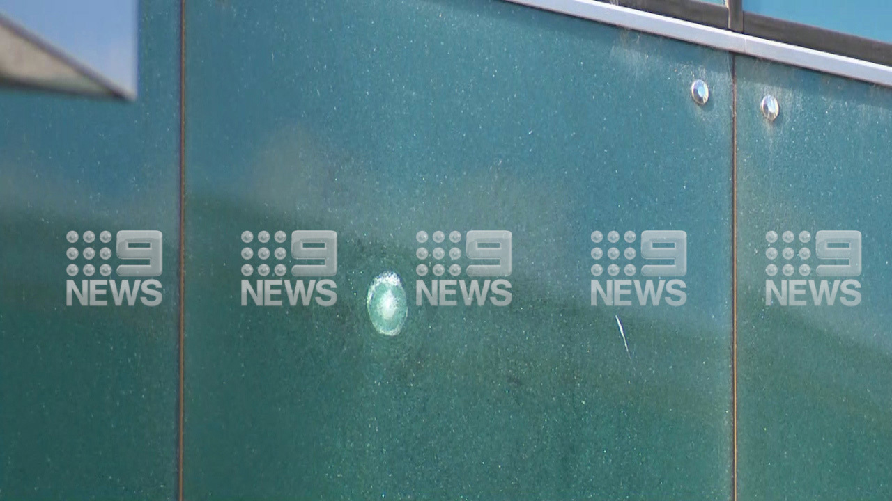 A bullet hole in glass after the Canberra Airport shooting.