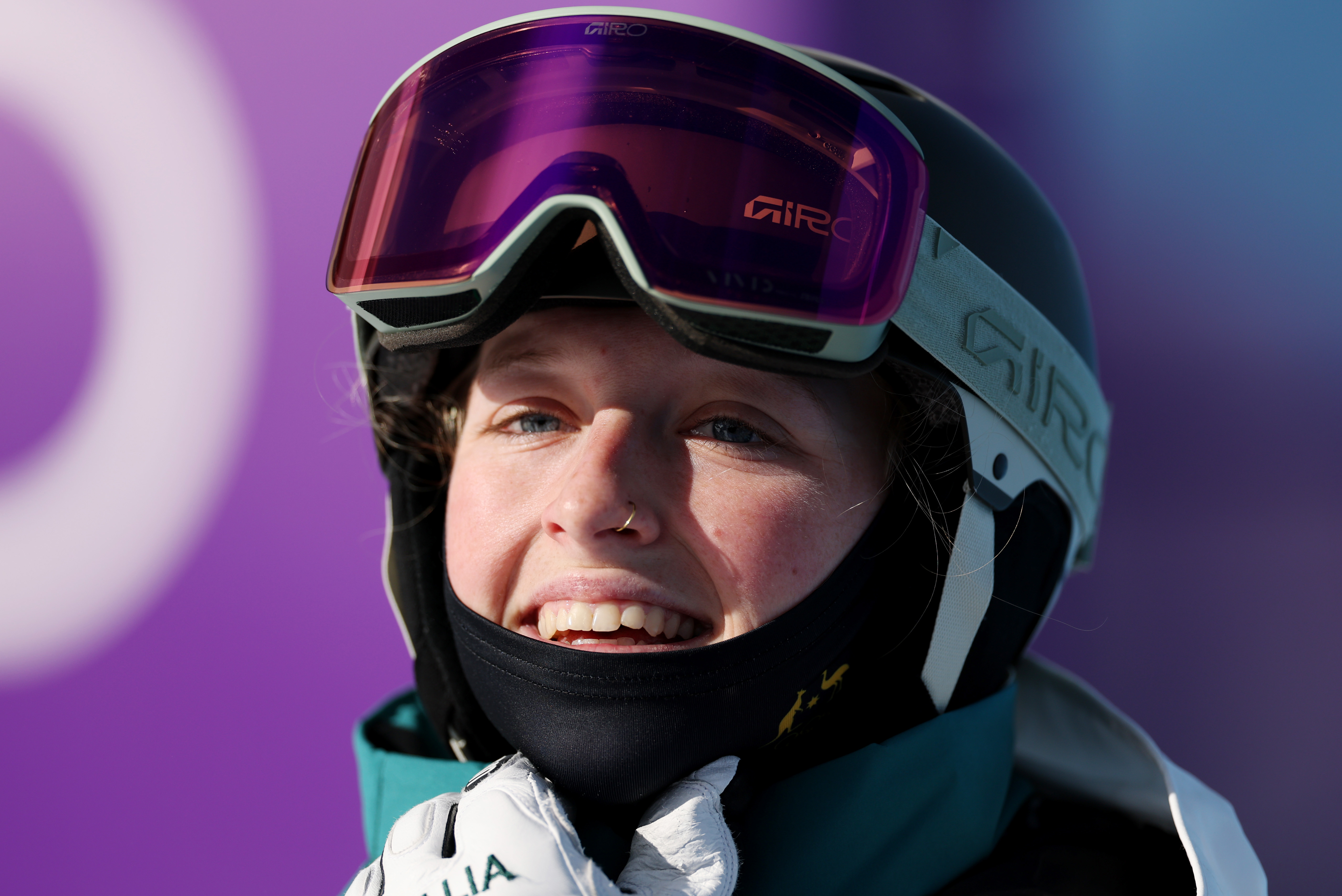 LIVIGNO, ITALY - FEBRUARY 11: Charlotte Wilson of Team Australia smiles after competing in the Women's Moguls Final 1 on day five of the Milano Cortina 2026 Winter Olympic games at Livigno Air Park on February 11, 2026 in Livigno, Italy. (Photo by Michael Reaves/Getty Images)