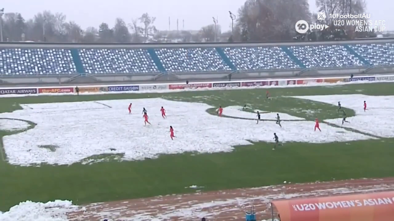 The game between the Young Matildas and Korean Republic was played on a field covered in snow.