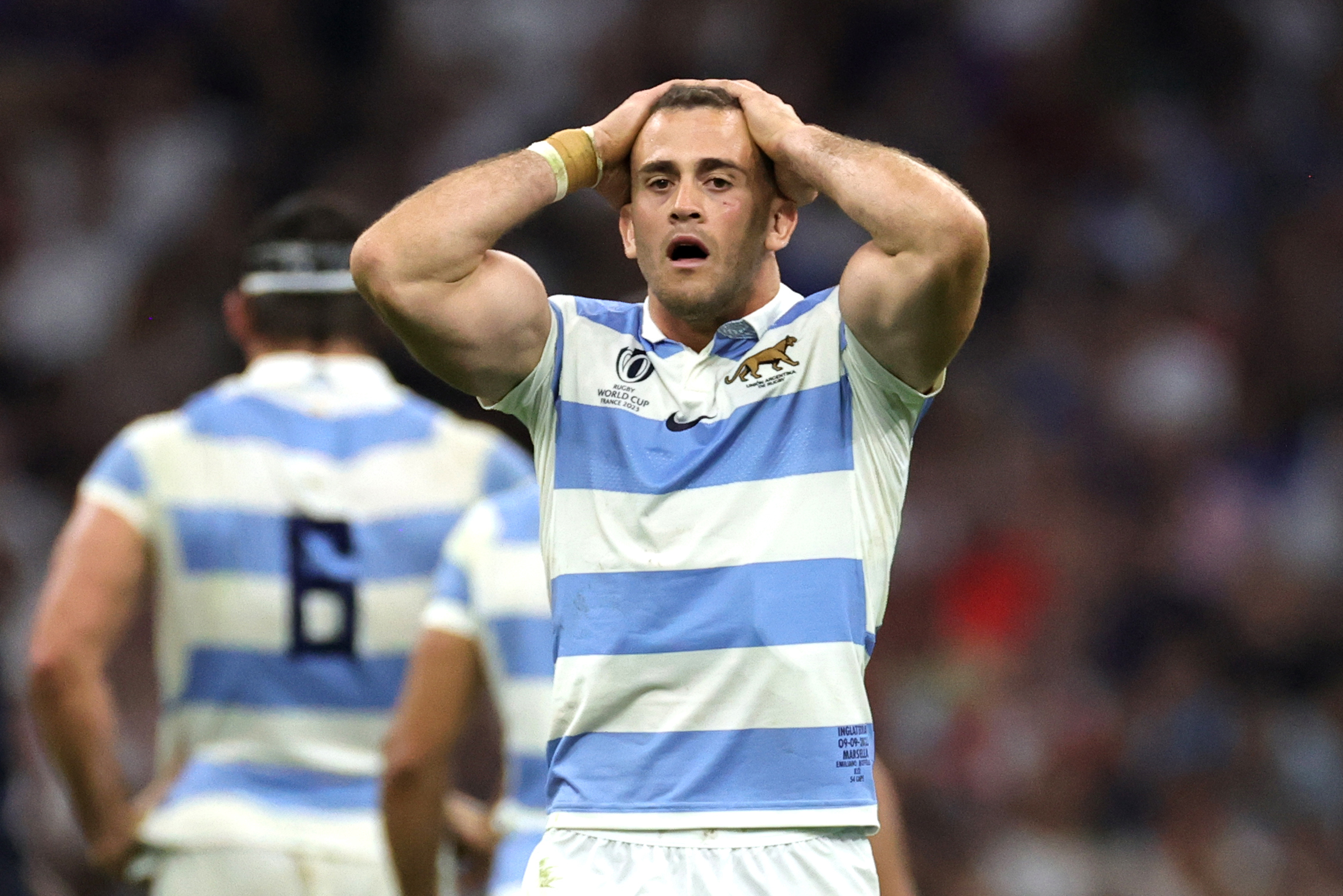 Emiliano Boffelli of Argentina looks dejected.