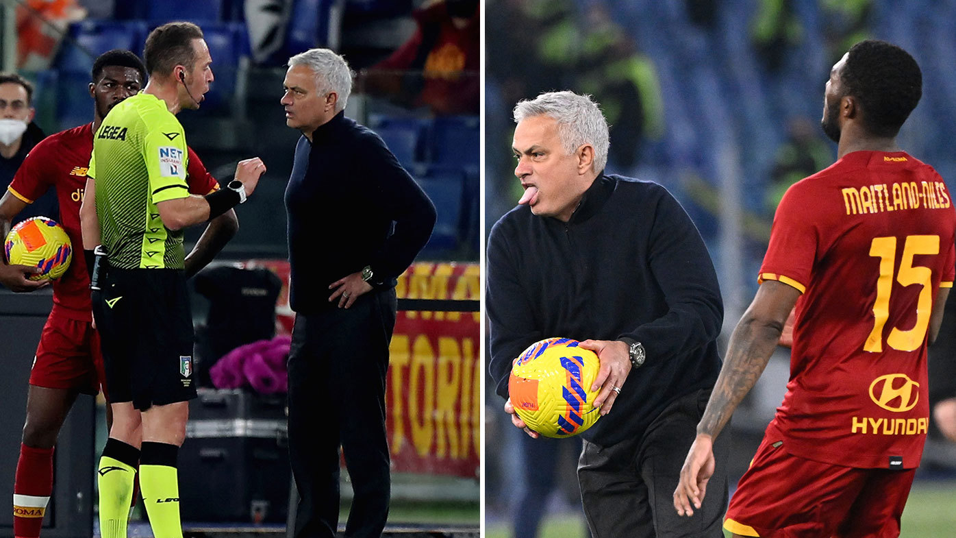 Serie A: Roma Jose Mourinho sent off, red card, draw with Verona