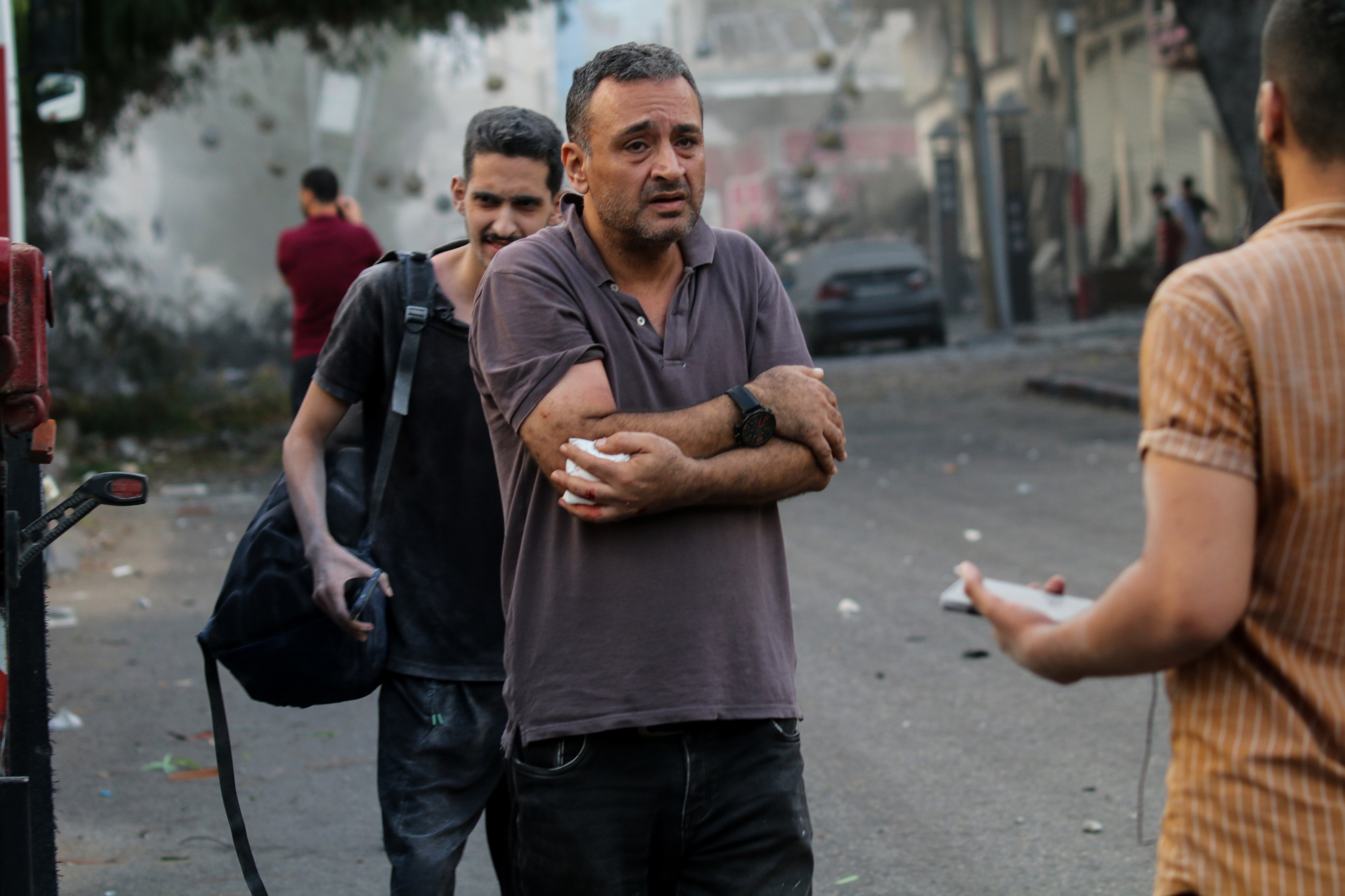 An injured man as a result of Israeli airstrikes