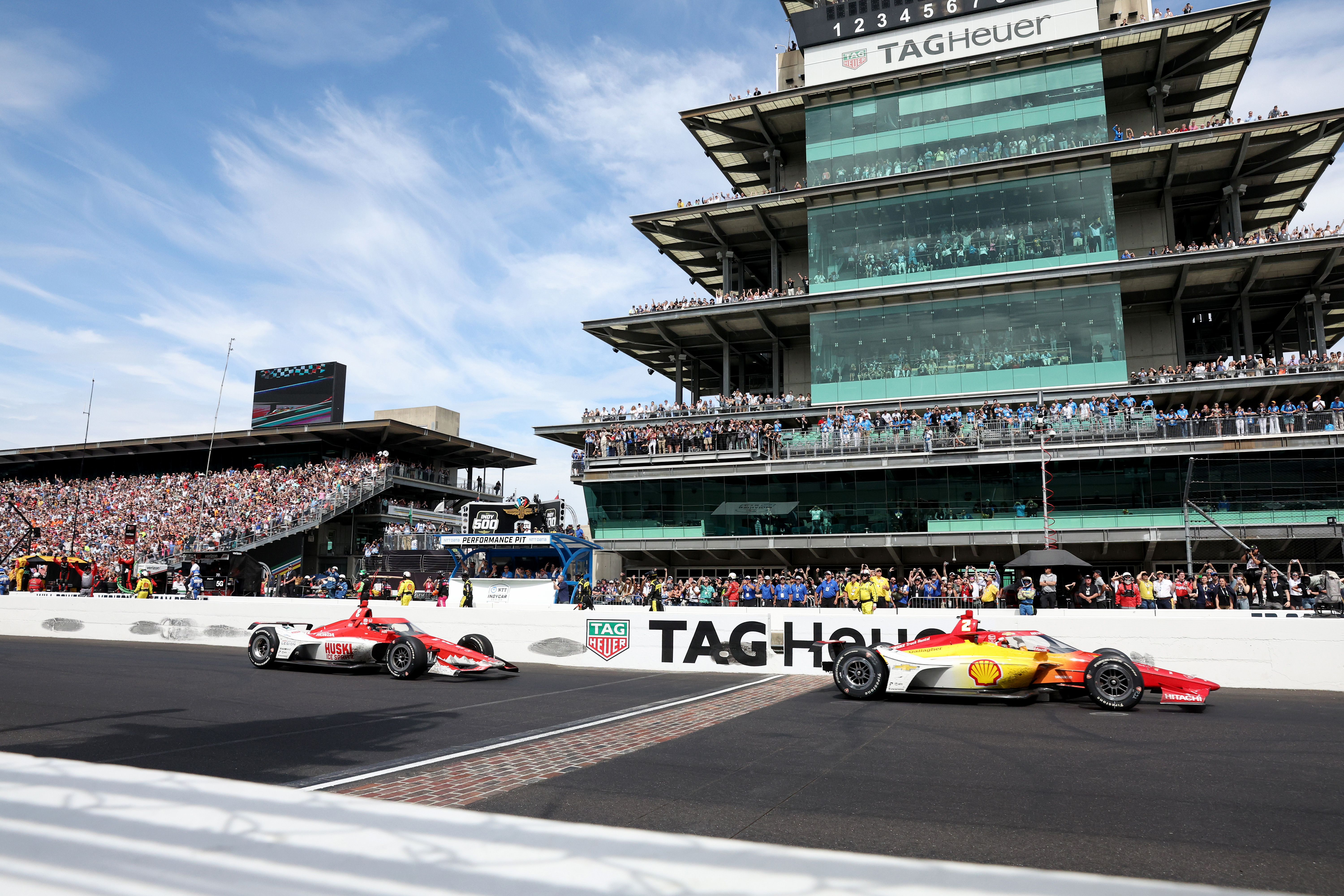 Josef Newgarden takes the chequered flag ahead of Marcus Ericsson to win the Indianapolis 500.