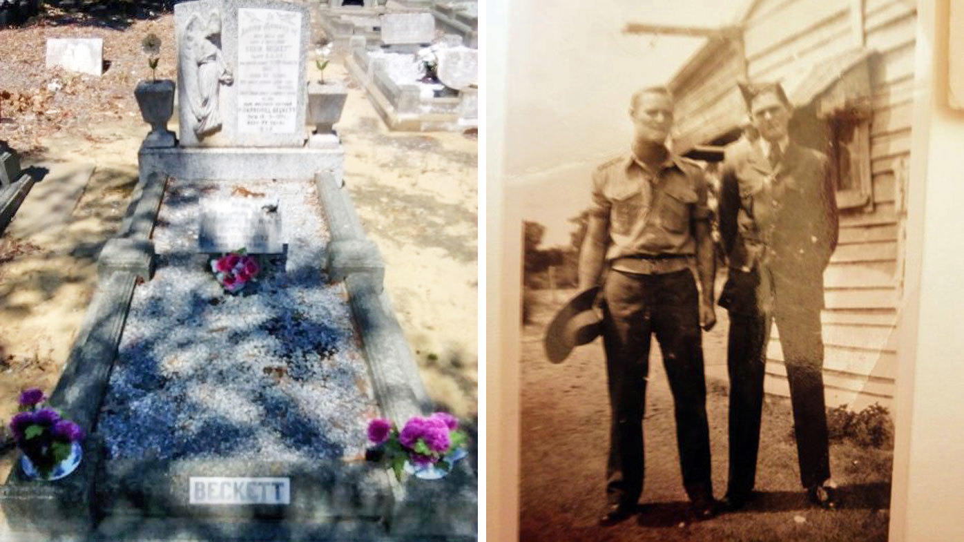 The Beckett family grave (left), and Linda Chapman's Uncle Robert, during his service with the RAAF in WW2. 