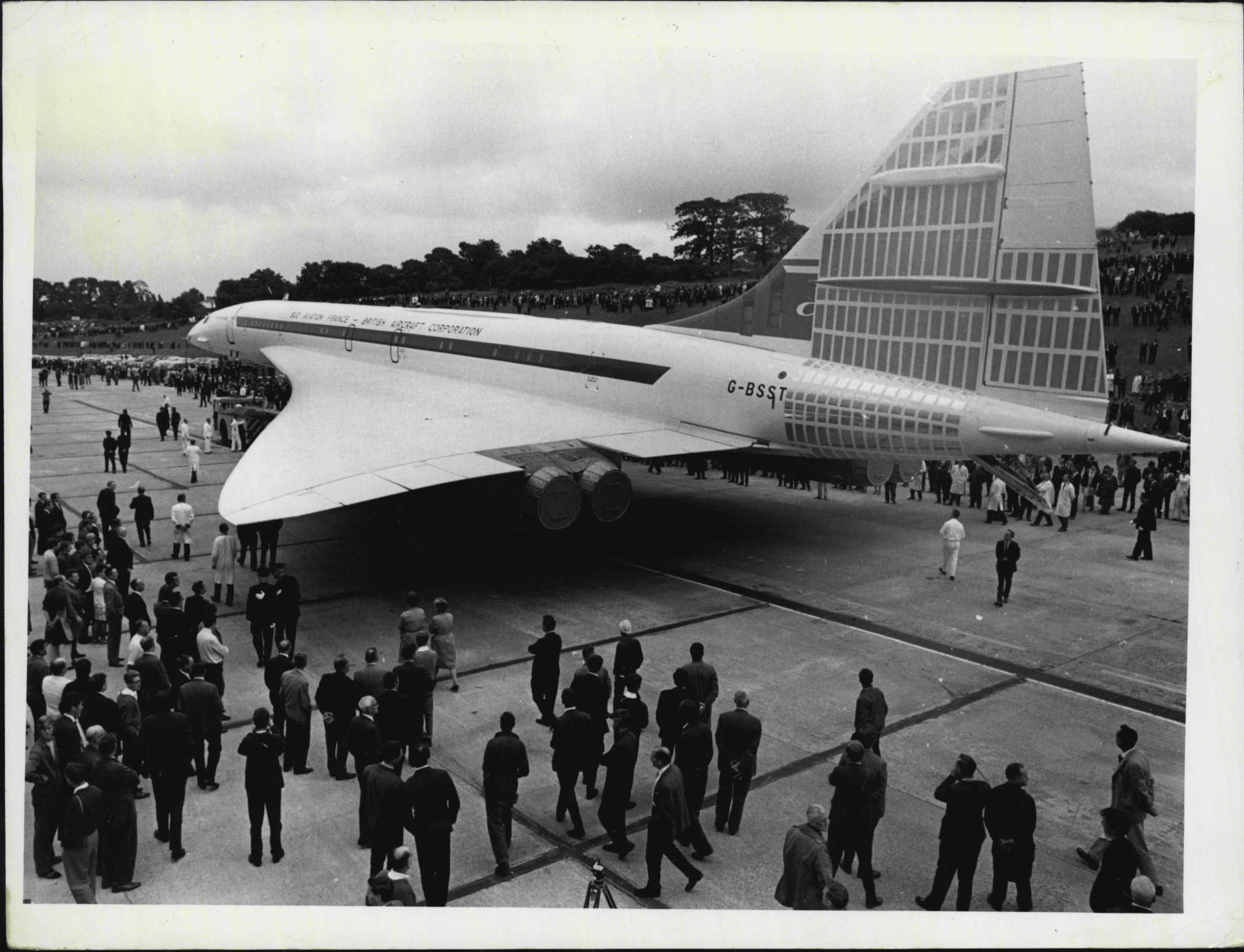 Concorde Britain's Supersonic Liner Of The "Seventies" -- Concorde, often described as the aircraft of tomorrow, is scheduled to make its maiden flight late in 1968. The first prototypes will fly from airports in Britain and France. This graceful and distinctive jetliner, the first supersonic aeroplane to be ordered by the world's airliners, is the joint achievement of British and French aircraft engineers. The four Bristol/Snecma 593 engines of the British Concorde when it was first roleld-out 