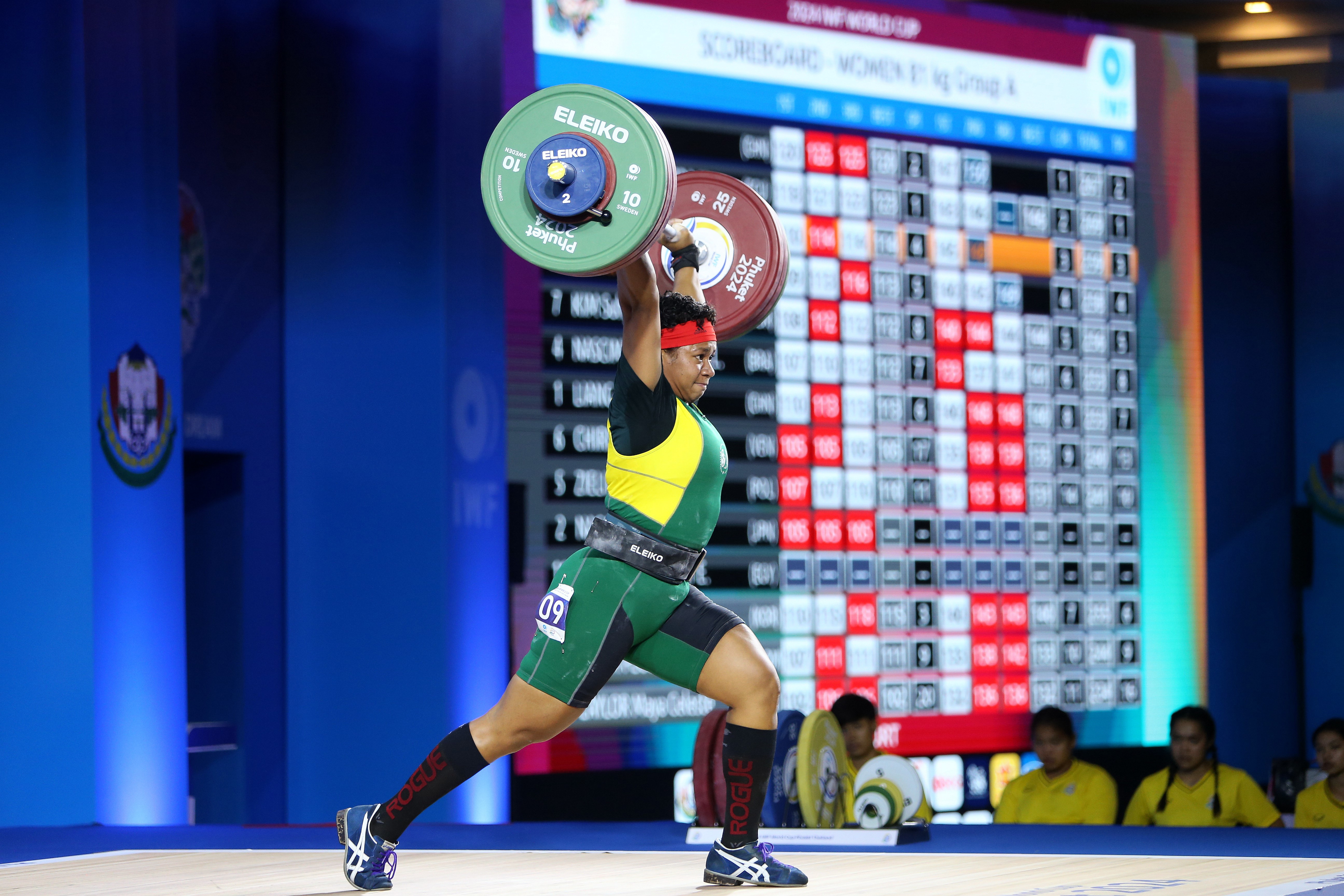 Eileen Cikamatana of Australia competes in the women's 81kg category at the International Weightlifting Federation IWF World Cup in Thailand.