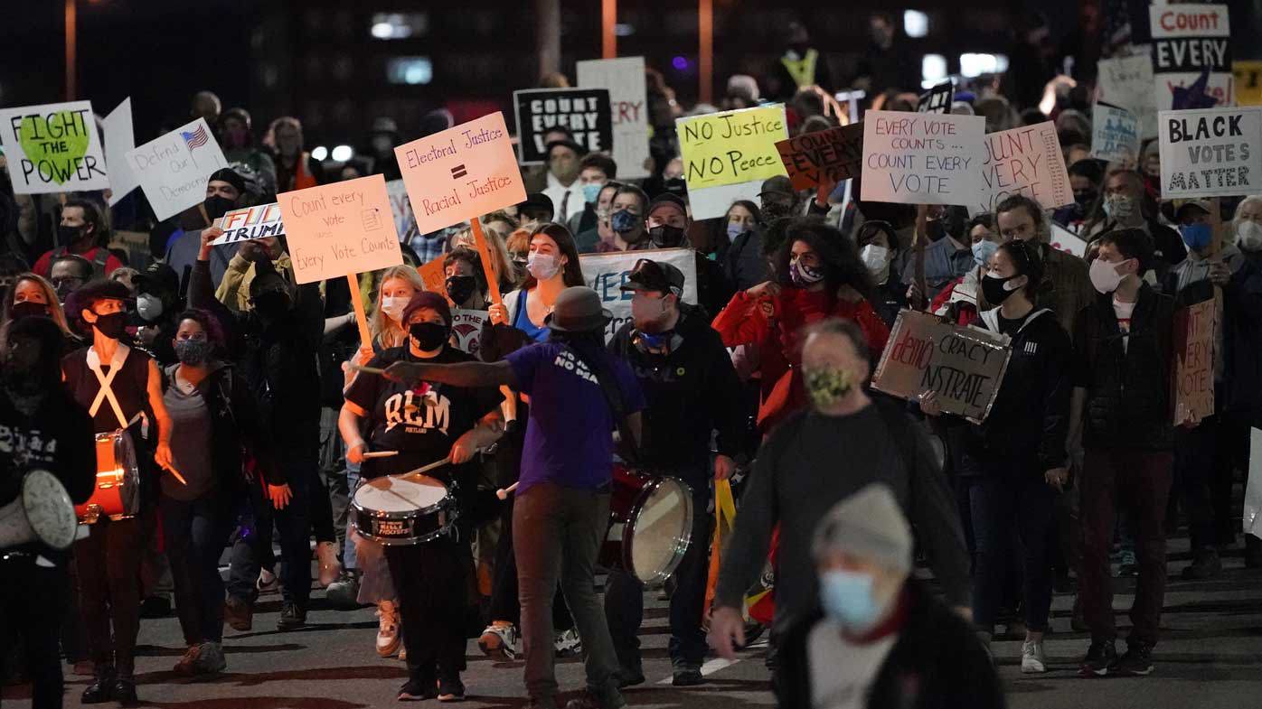 Protesters march in Portland following the election.