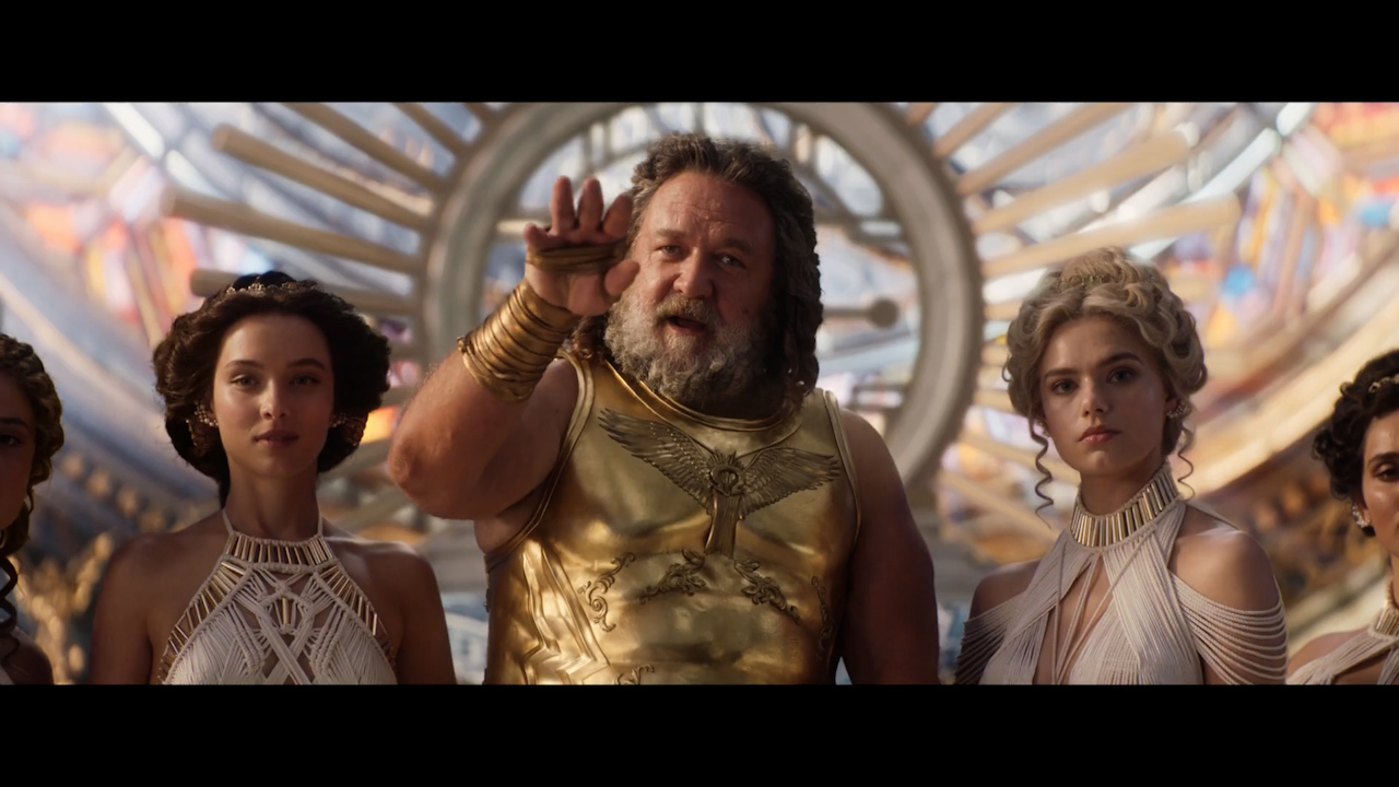 Russell Crowe and Indiana Evans in Thor: Love and Thunder