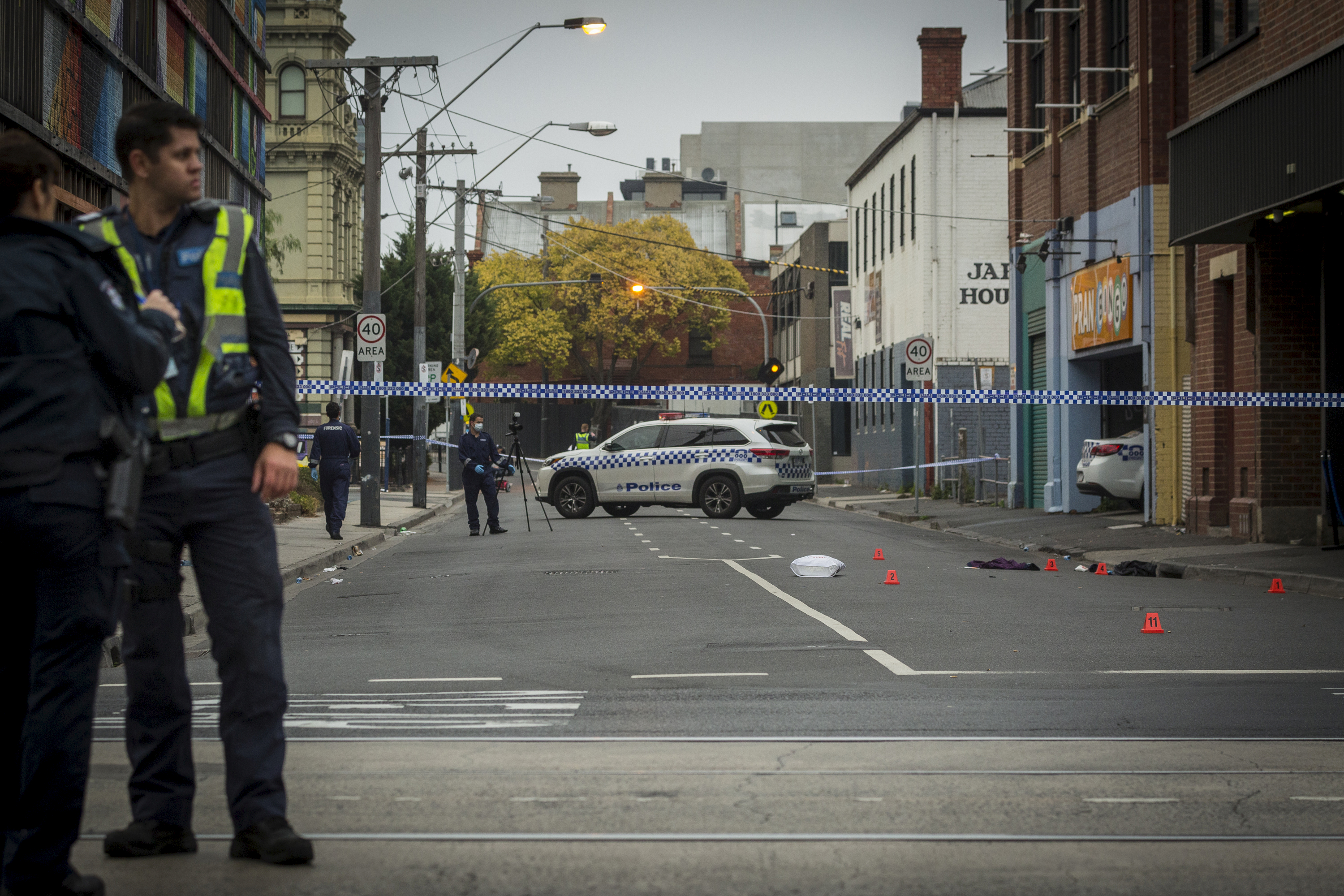 Crime scene after the shooting at Love Machine nightclub in Prahran.