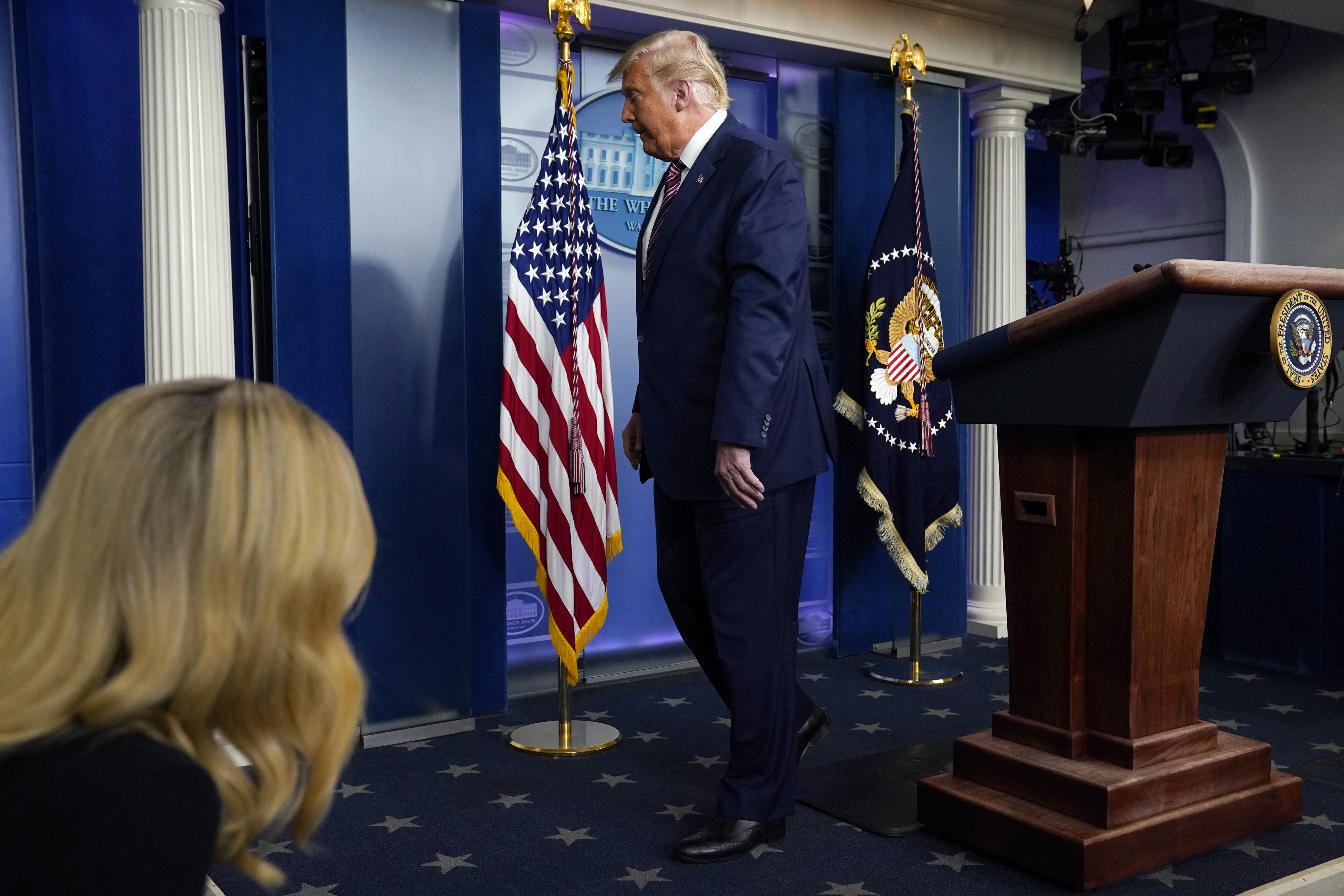 President Donald Trump left withing taking any questions after speaking at the White House.