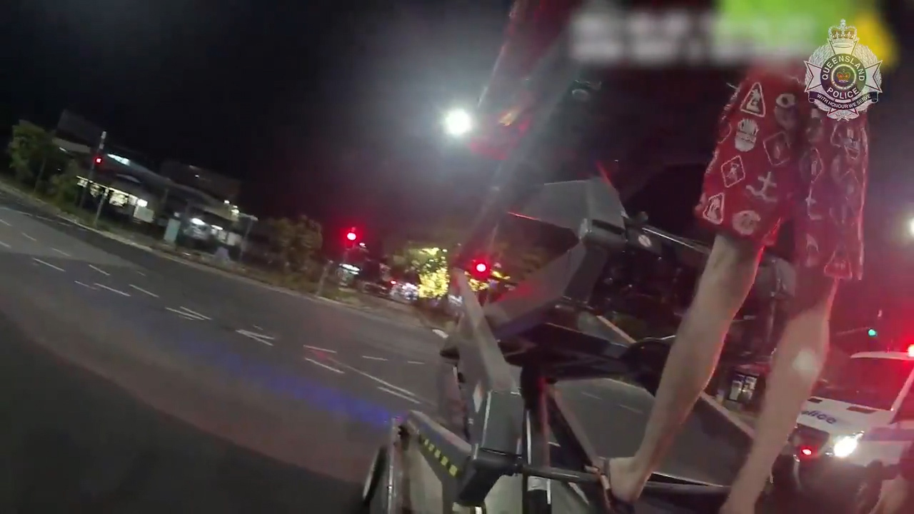 The man is seen atop the scissor lift