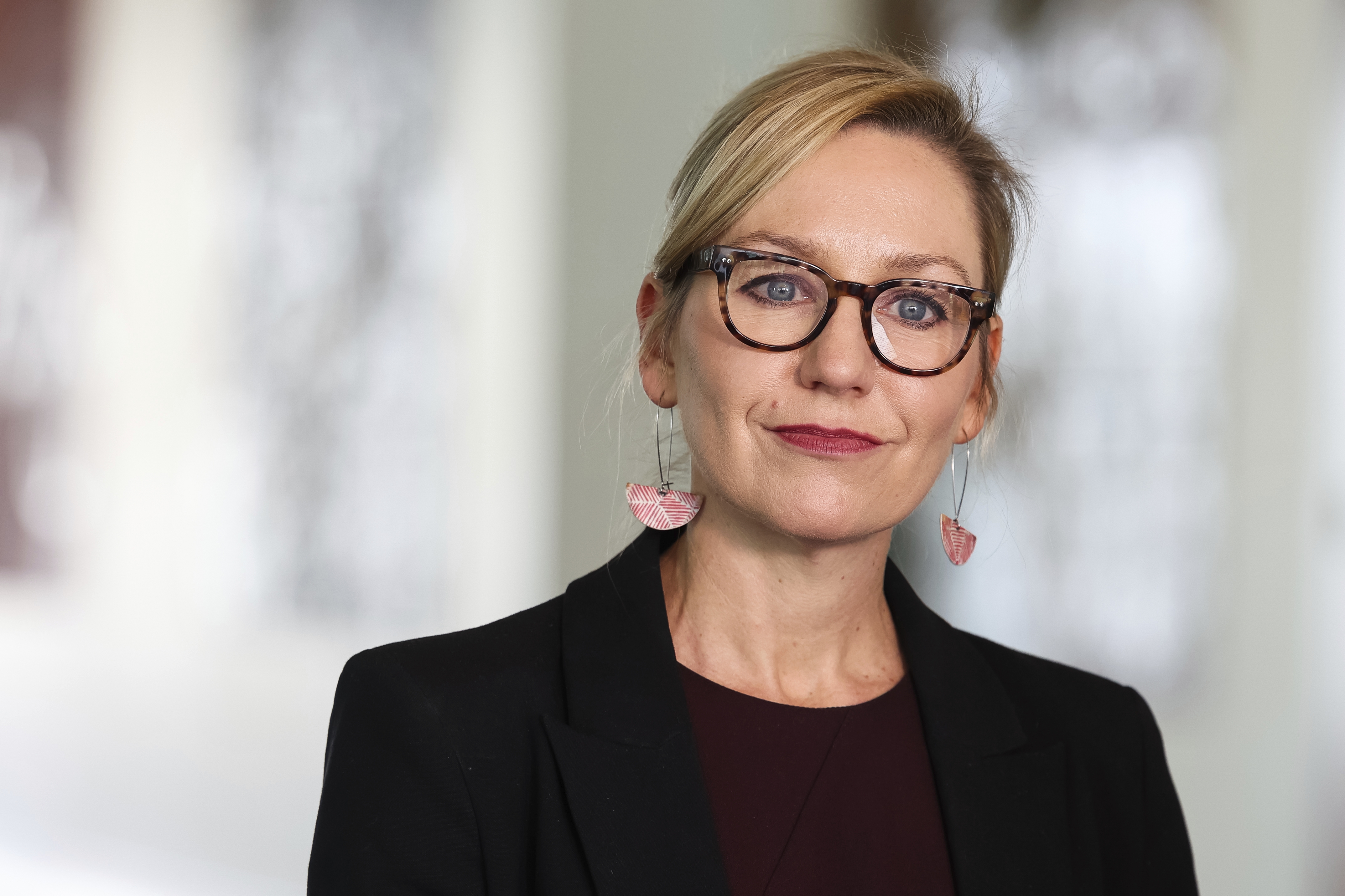 Greens leader Senator Larissa Waters at a doorstop interview at Parliament House in Canberra on Monday 28 July 2025.