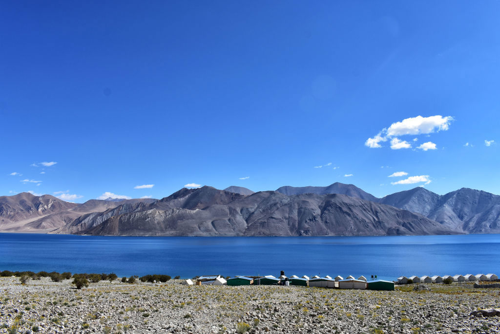 A panormic view of Pangong Lake in Ladakh Valley.