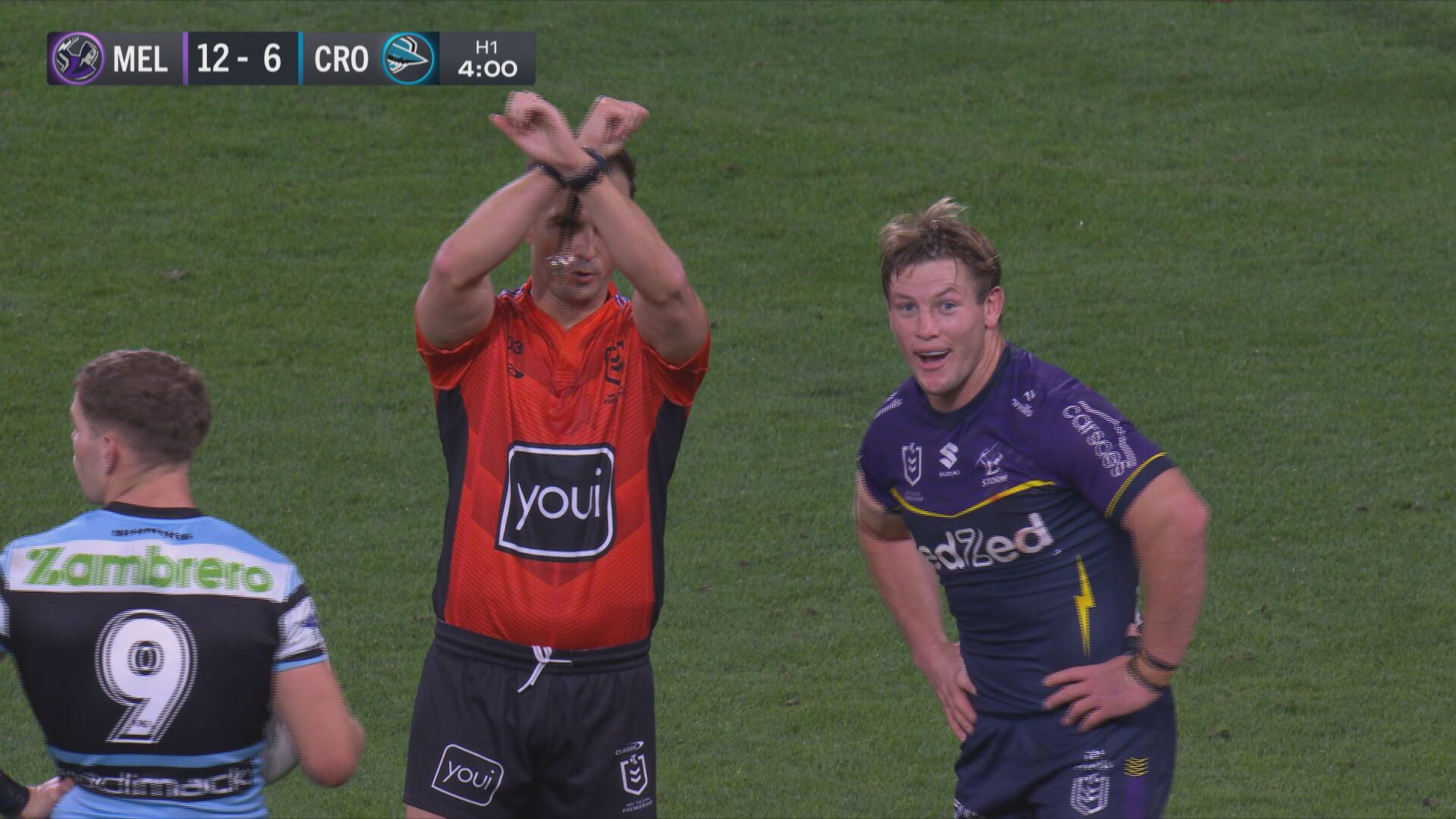 Harry Grant was sent to the sin bin for minor contact on Daniel Atkinson.