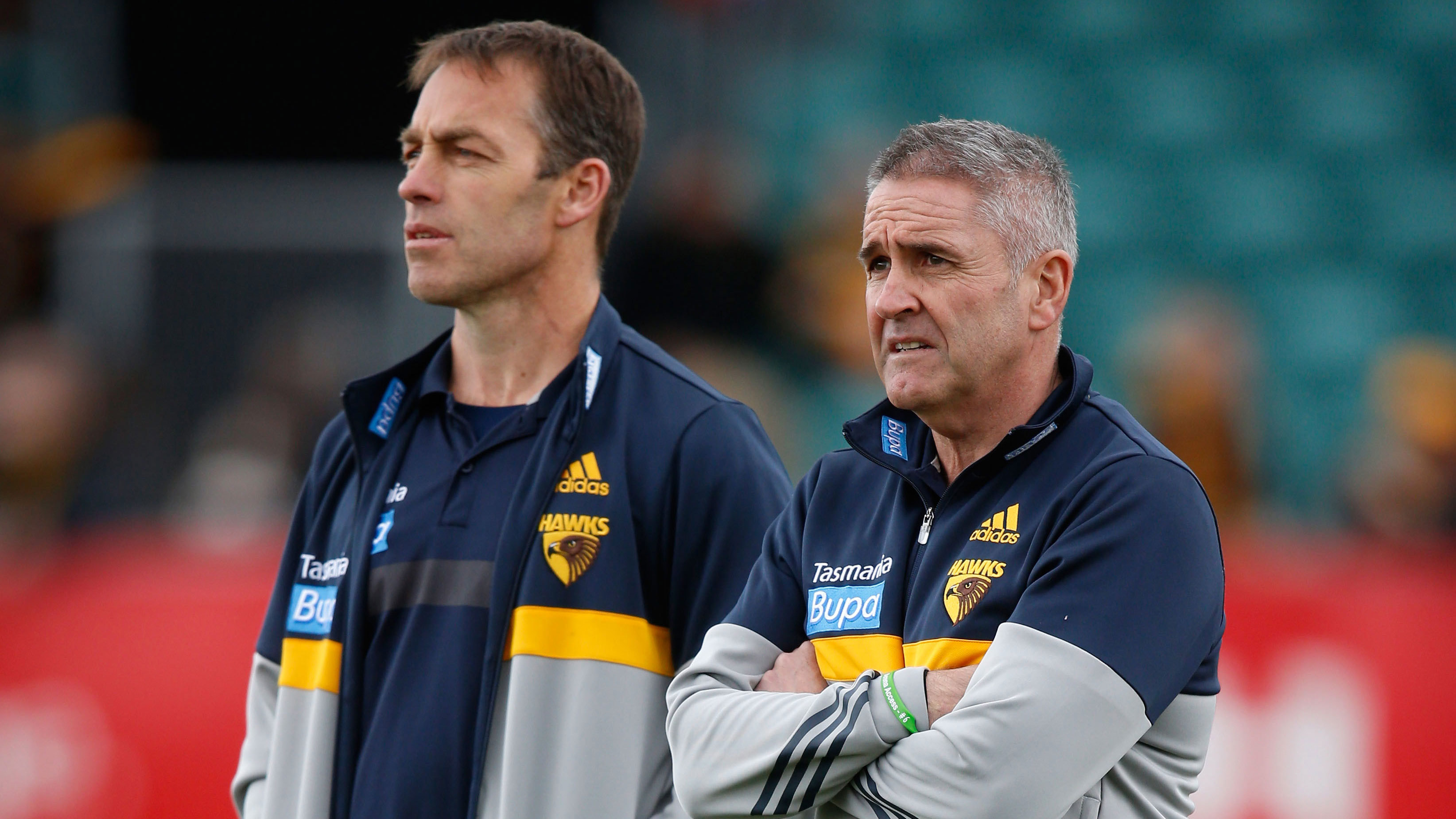 Then Hawthorn senior coach Alastair Clarkson with then General Manager Football Operations Chris Fagan in 2015.