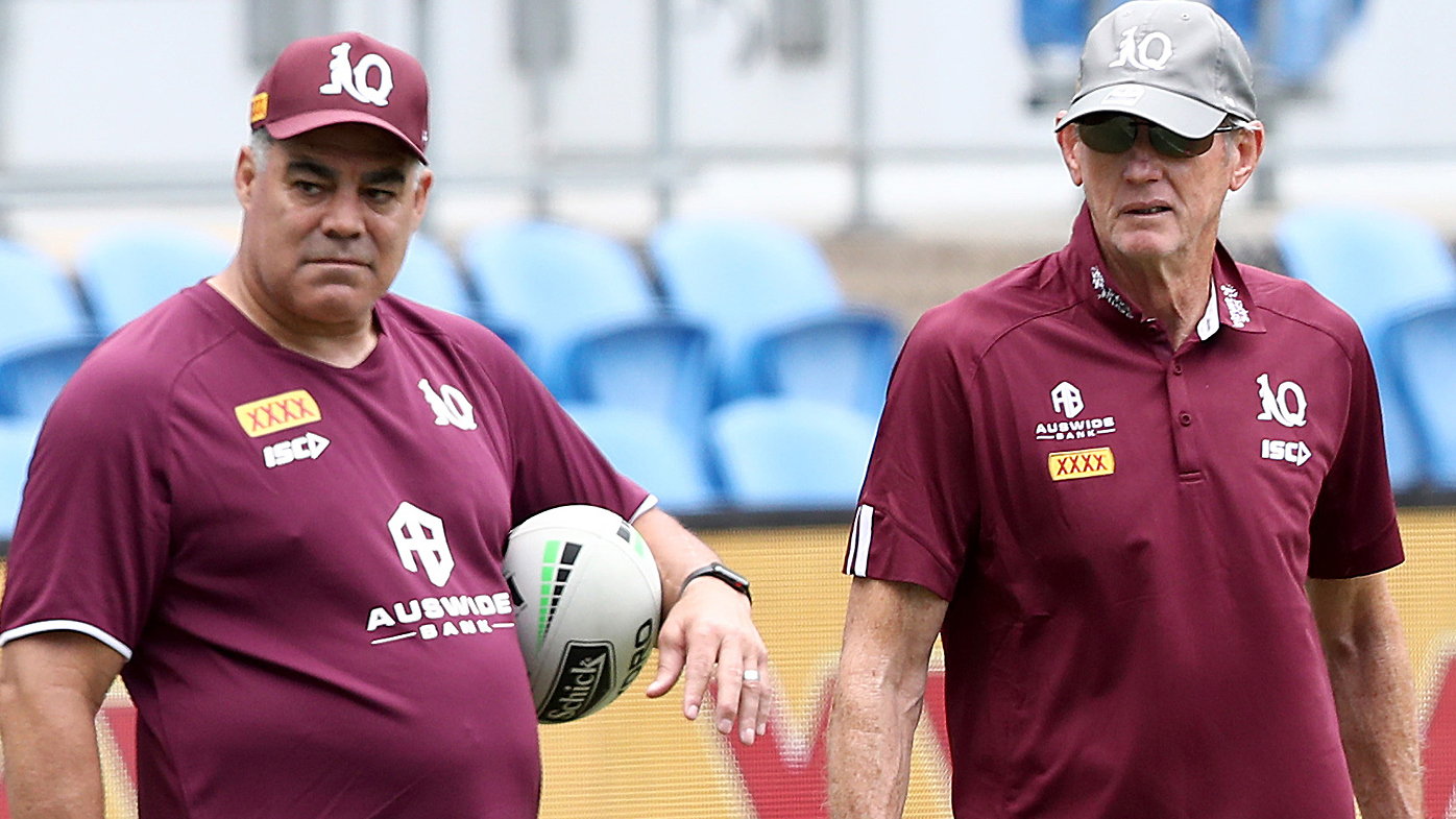 Maroons assistant coach Mal Meninga and coach Wayne Bennett 
