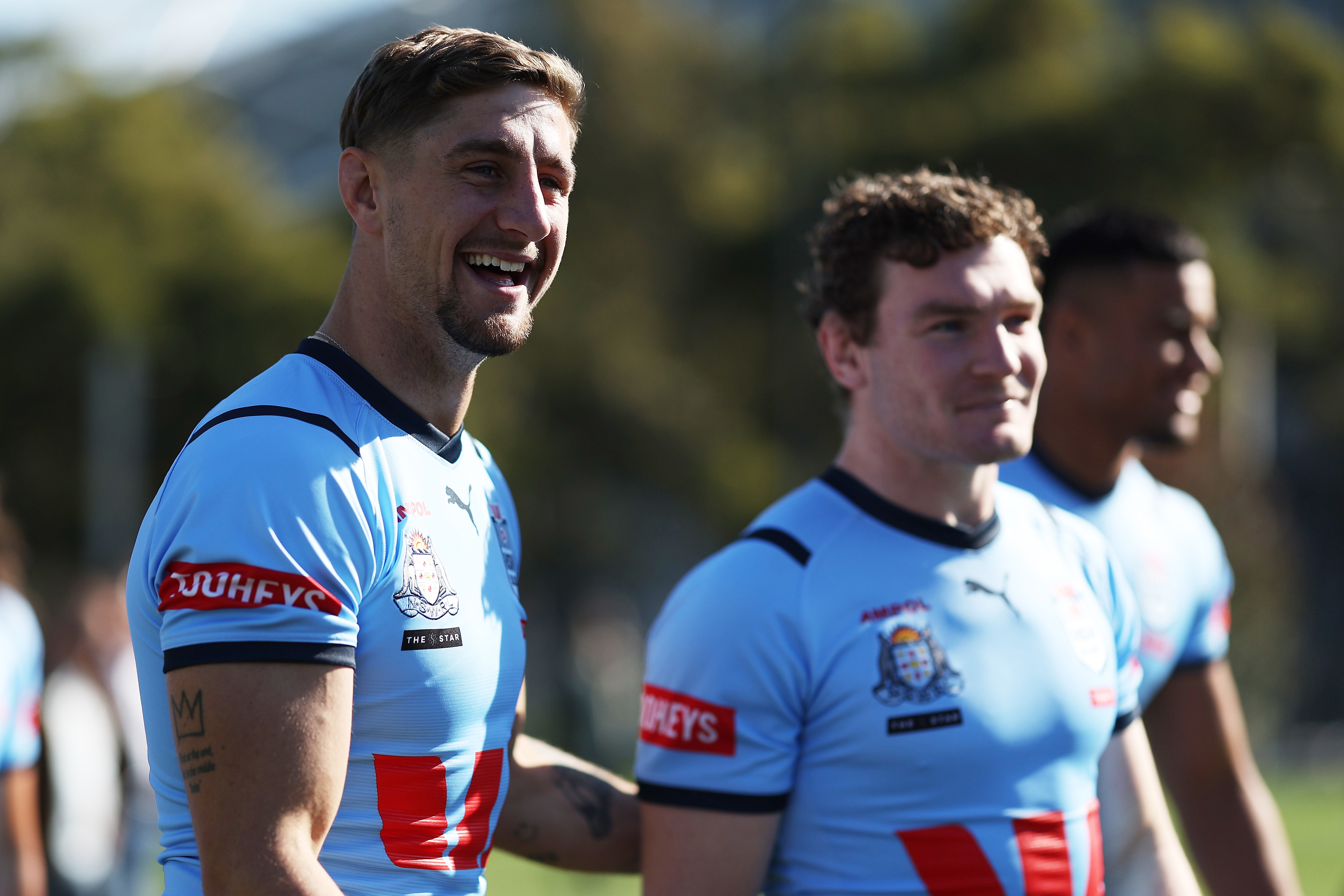 Zac Lomax looks on at the team photo during a New South Wales Blues State of Origin media opportunity.