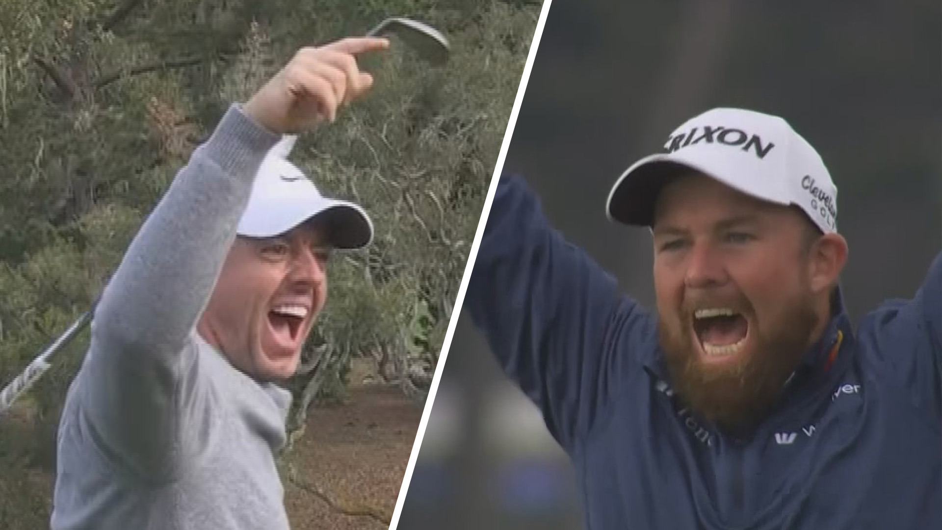 Rory McIlroy and Shane Lowry celebrate hitting holes in one during the opening round of the Pebble Beach Pro Am.