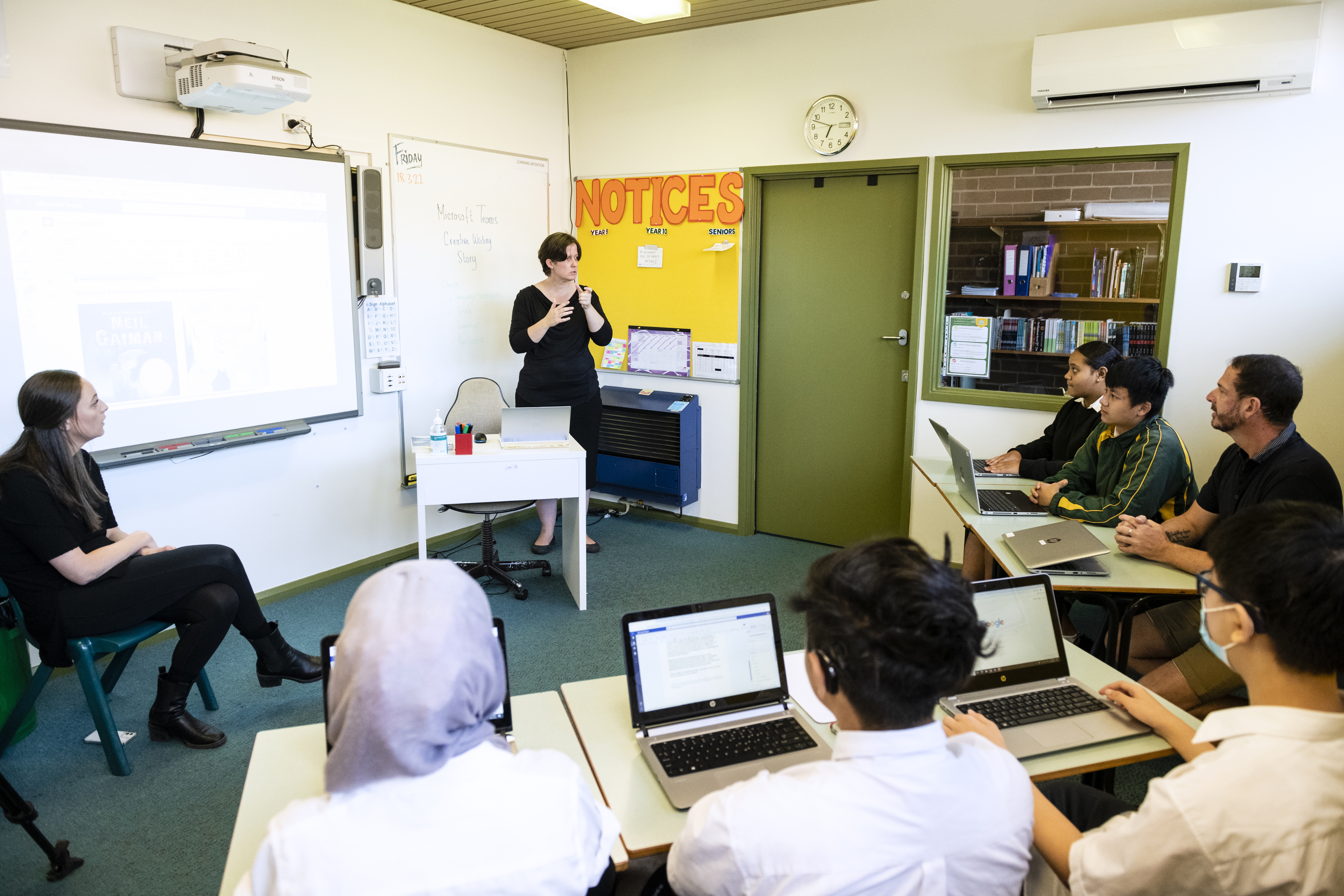 Auslan joins the NSW curriculum alongside redesigned language syllabuses. Strathfield High School. March 18, 2022. Photo: Rhett Wyman/SMH