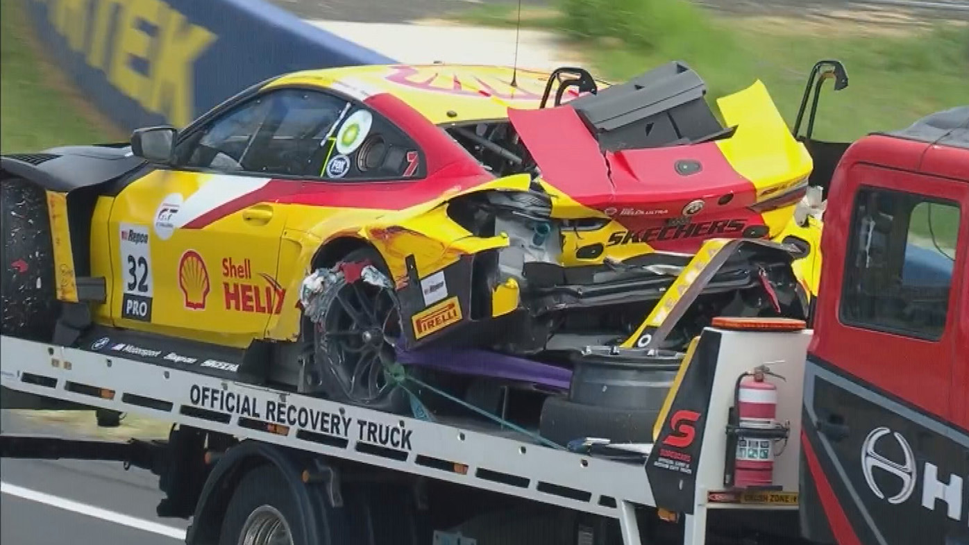 Bathurst 12 hour 2024 Polesitting BMW out after 'ferocious' crash, video
