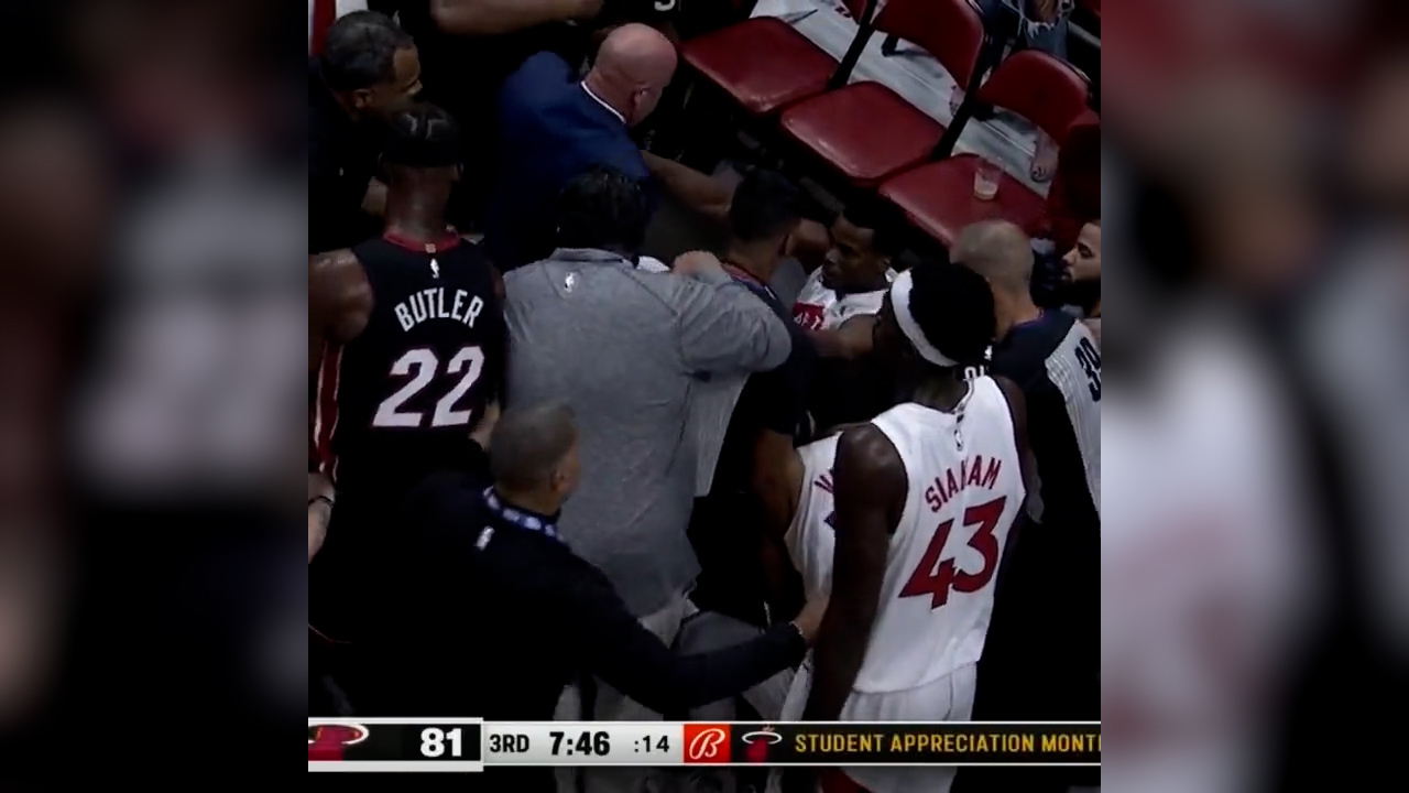 Toronto's Christian Koloko and Miami's Caleb Martin were both ejected